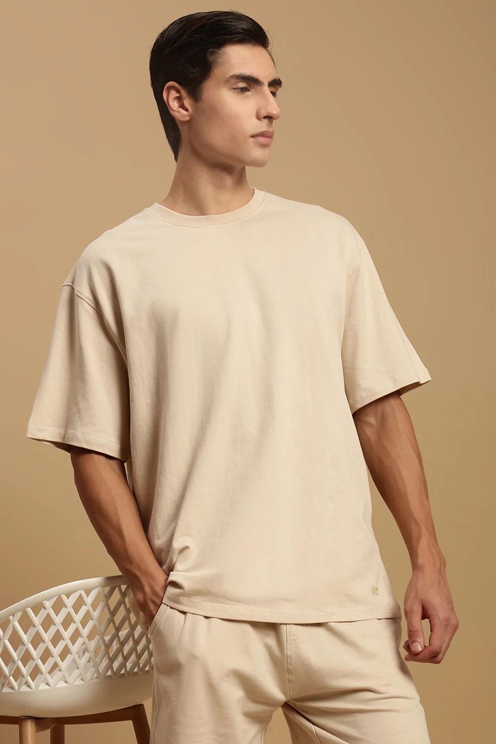 Men Beige Half Sleeve T-Shirt - Image 5