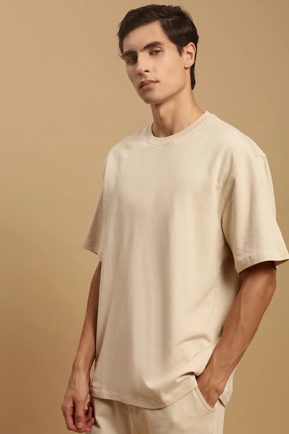 Men Beige Half Sleeve T-Shirt - Image 6