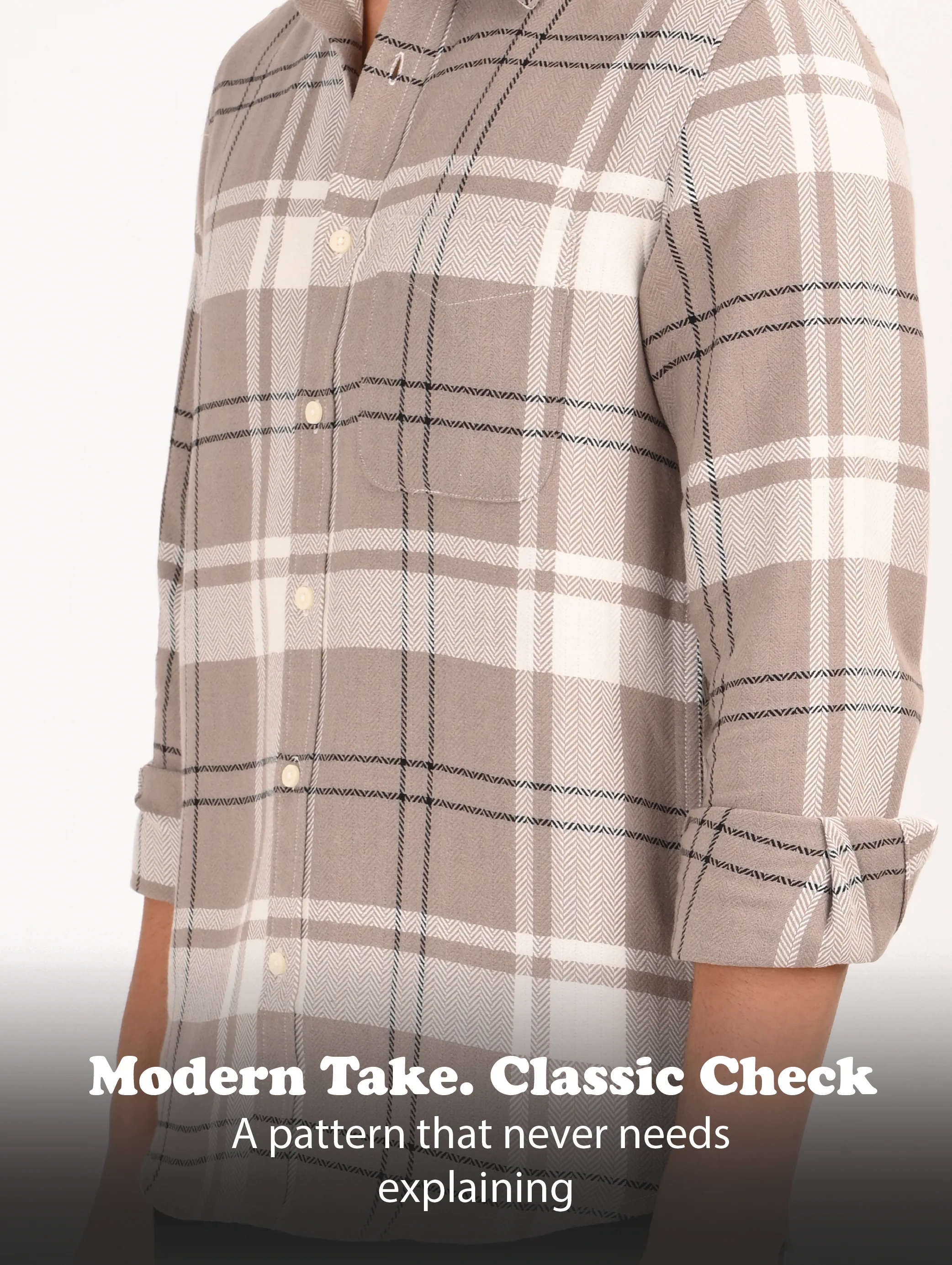Men Beige Herringbone Checked Shirt - Image 11