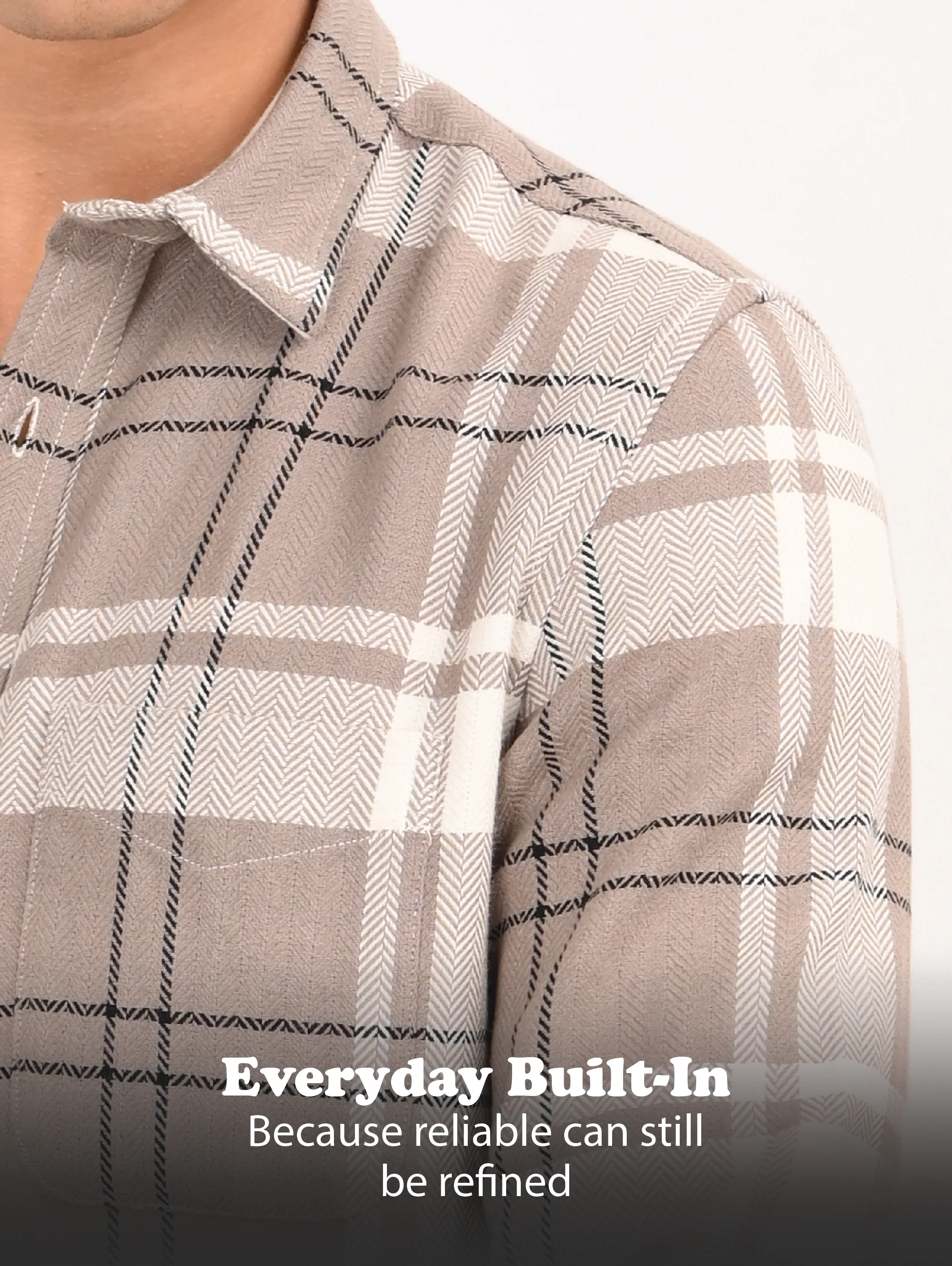 Men Beige Herringbone Checked Shirt - Image 14
