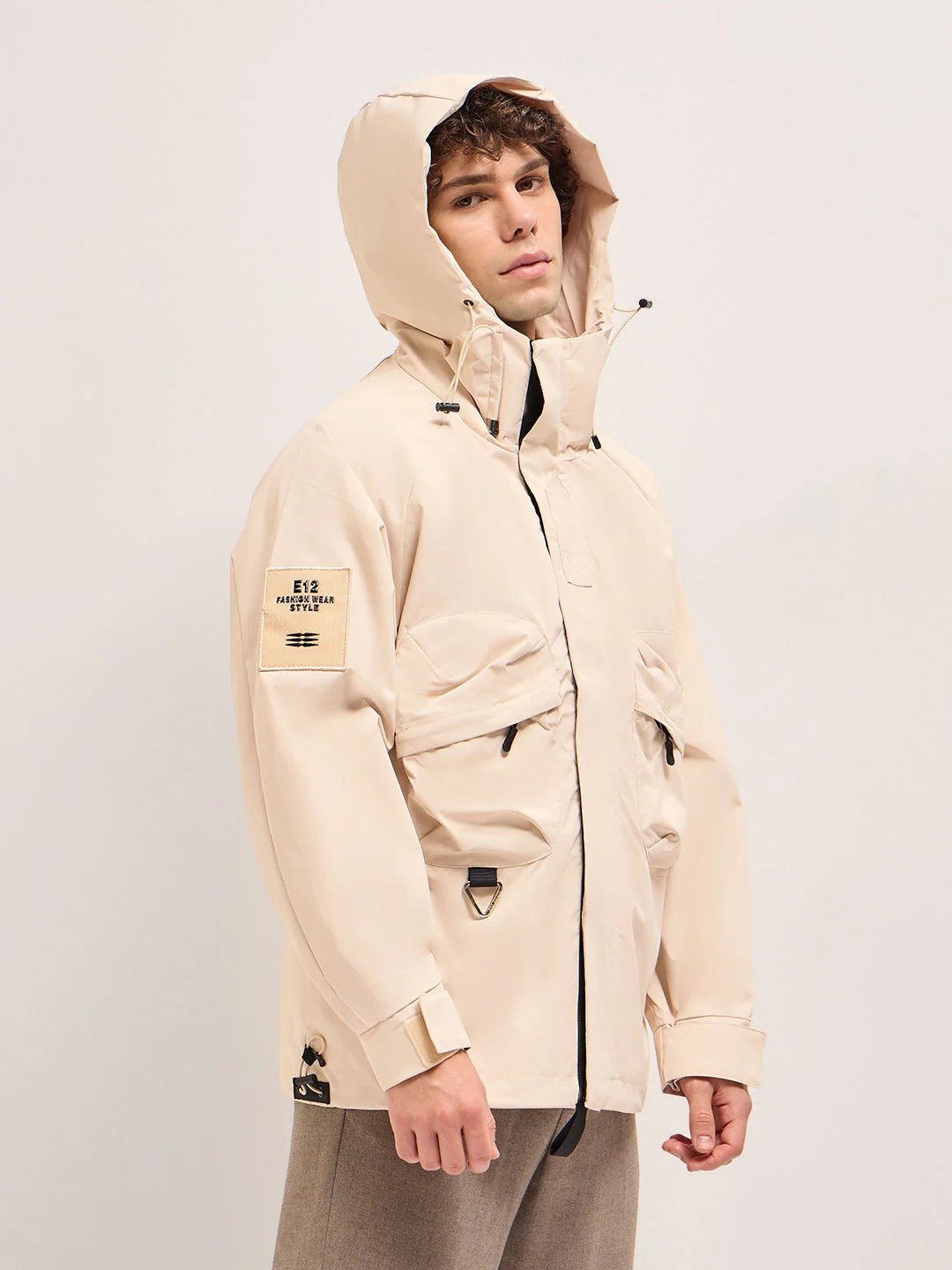 Men Beige Hooded Jacket - Image 3