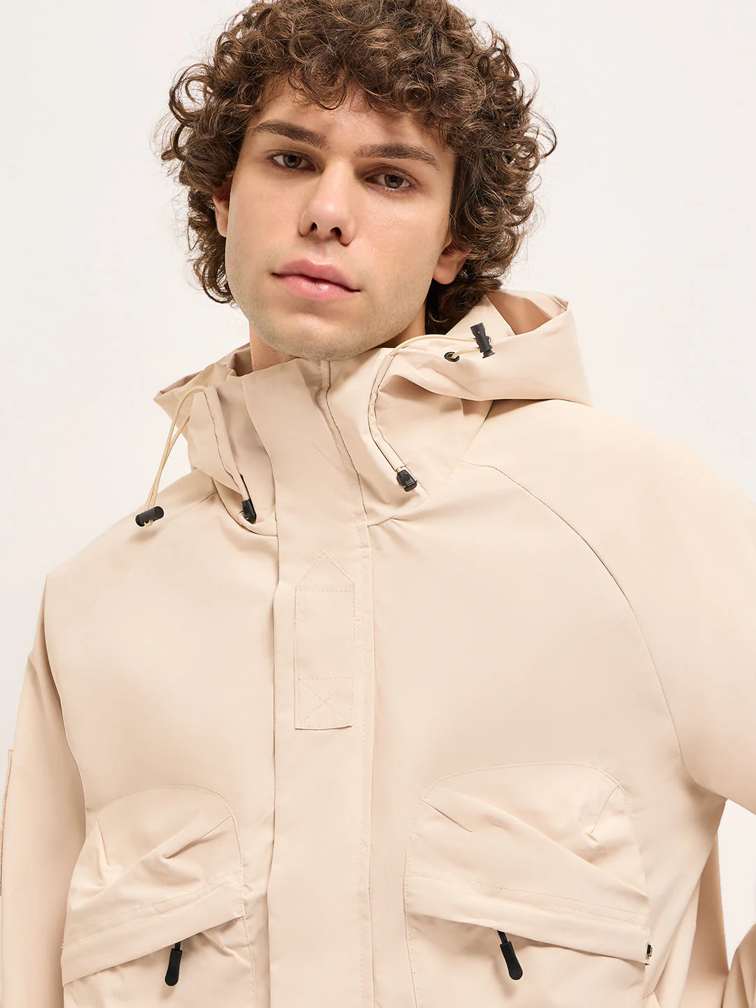 Men Beige Hooded Jacket - Image 5
