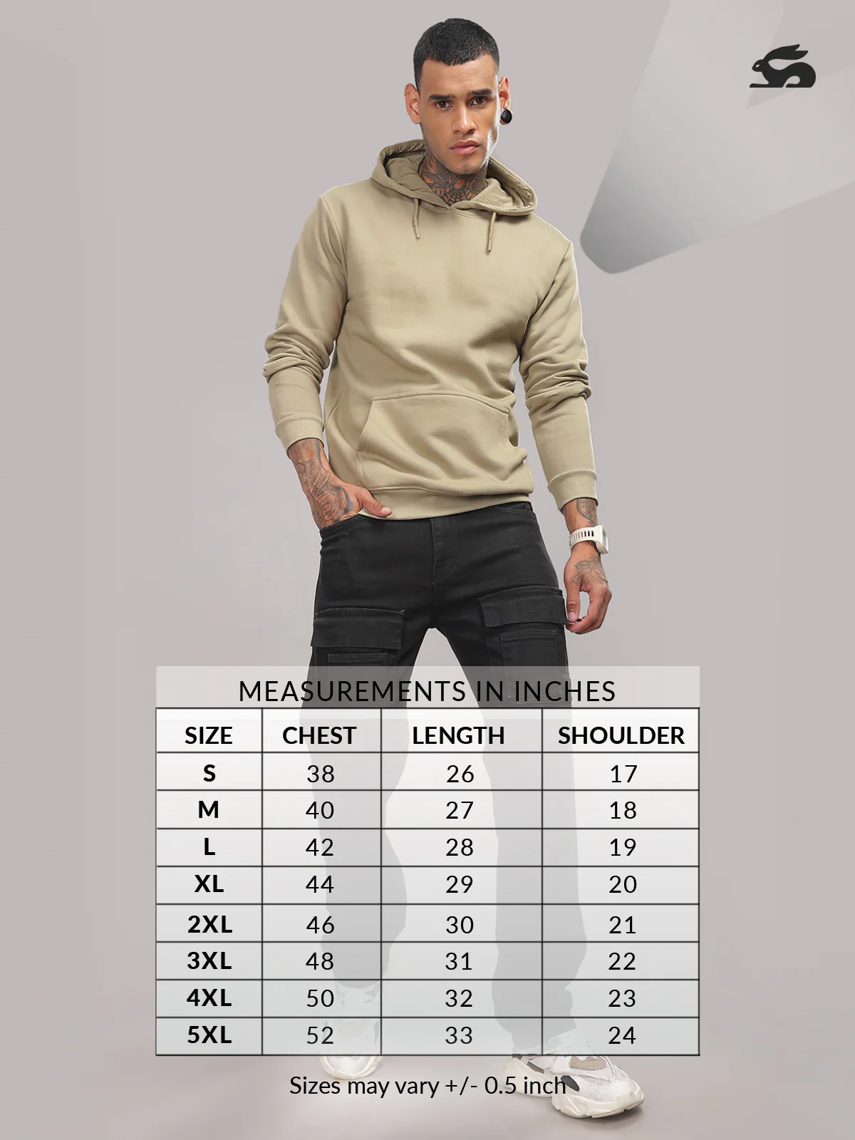 Men Beige Hustle Hard Stay Wild Hoodie - Image 4