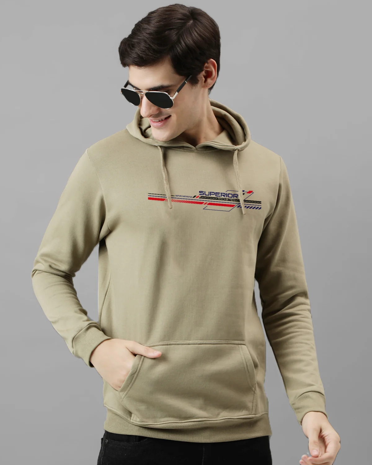 Men Beige Long Lasting Printed Hoodie - Image 4