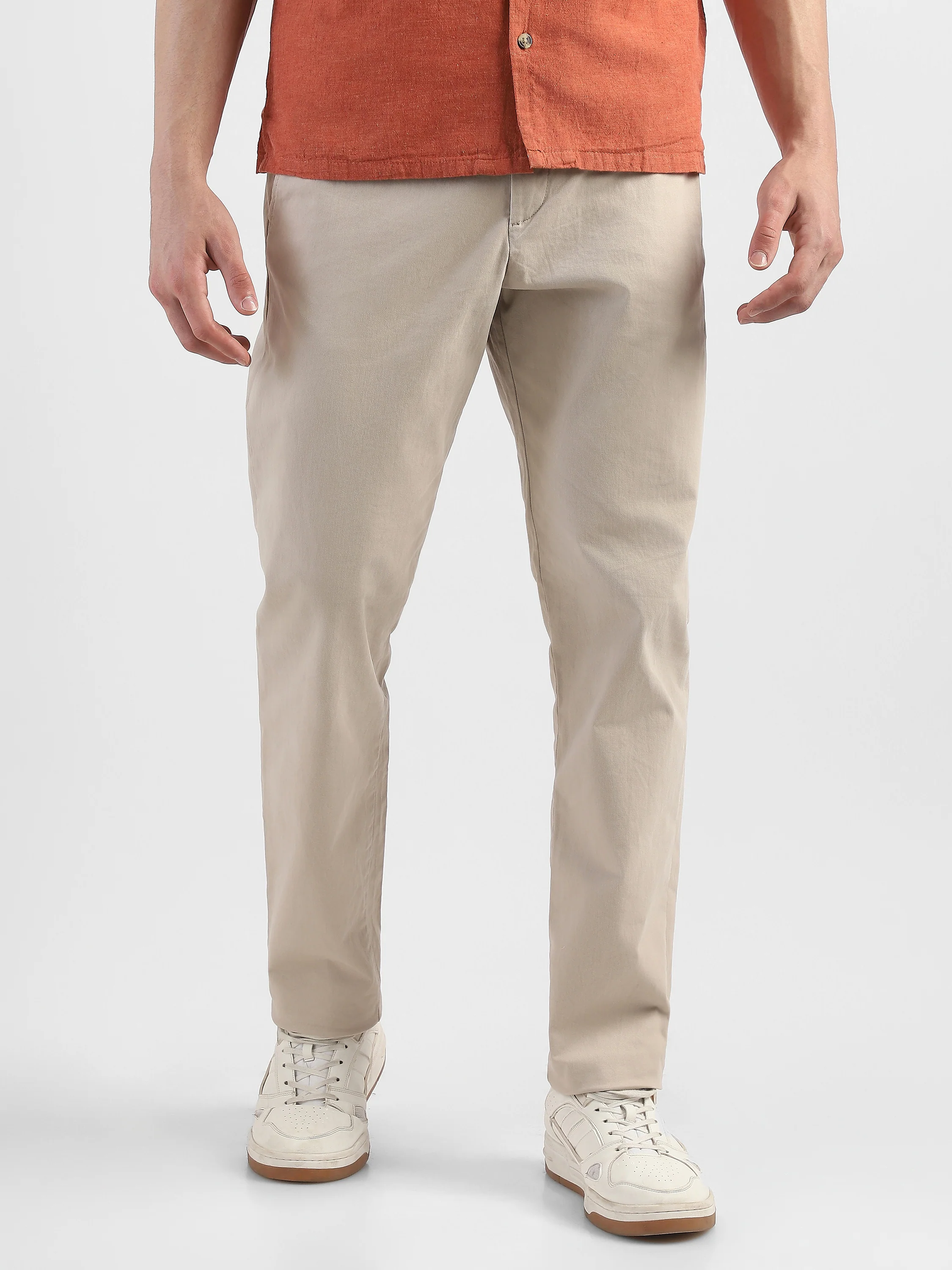 Men Beige Mid Rise Formal Trousers - Image 4