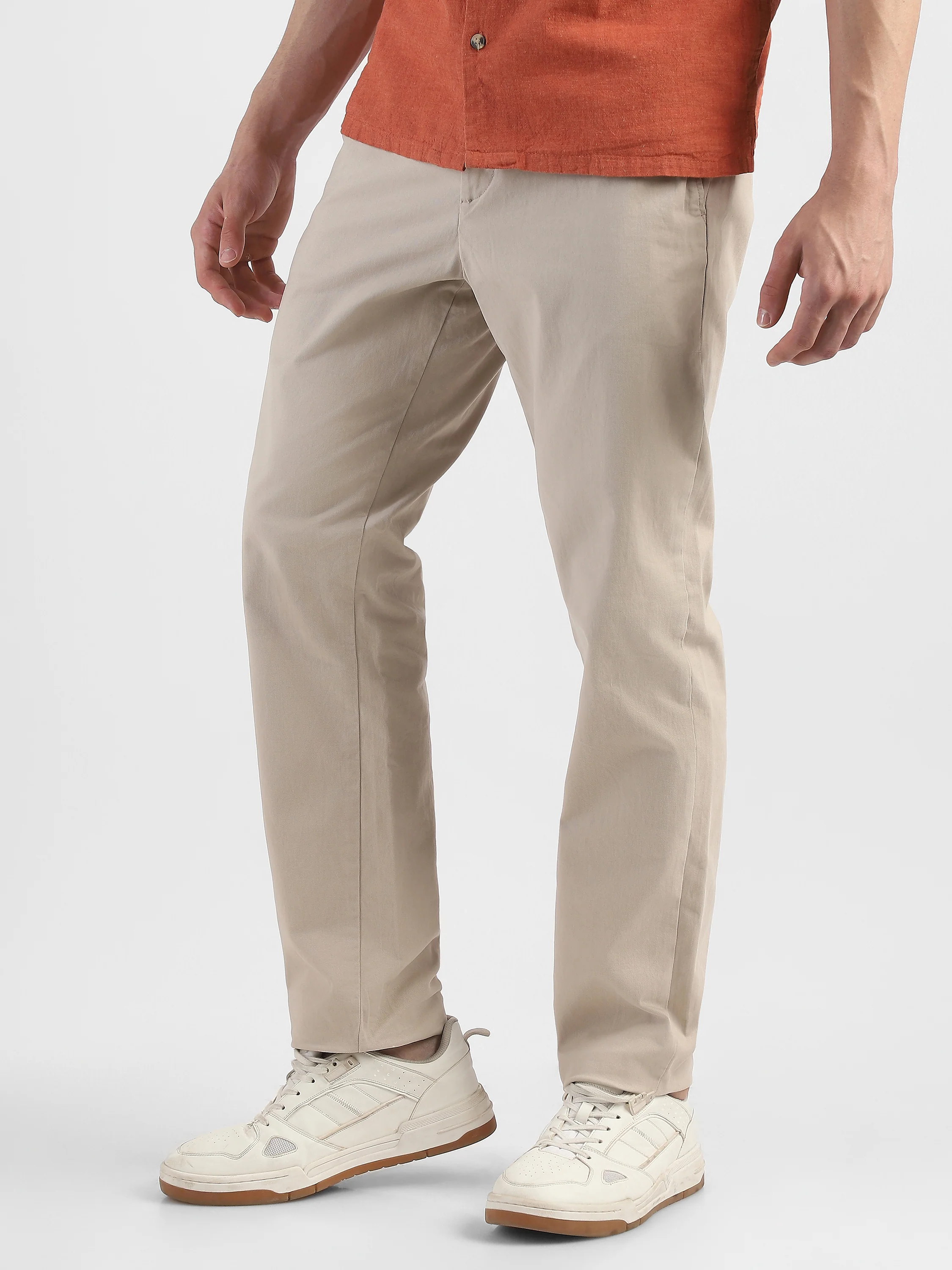Men Beige Mid Rise Formal Trousers - Image 5