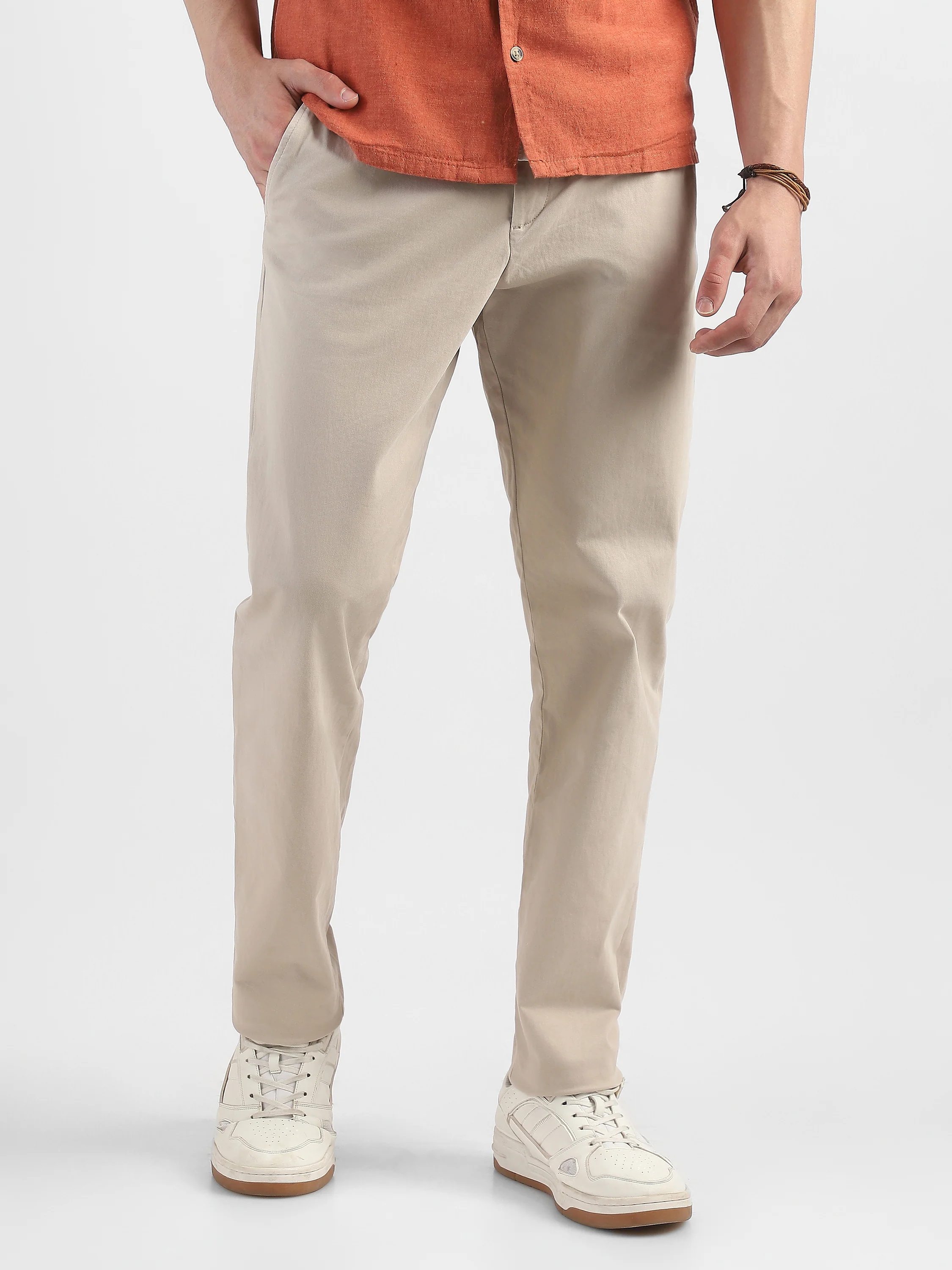 Men Beige Mid Rise Formal Trousers - Image 6
