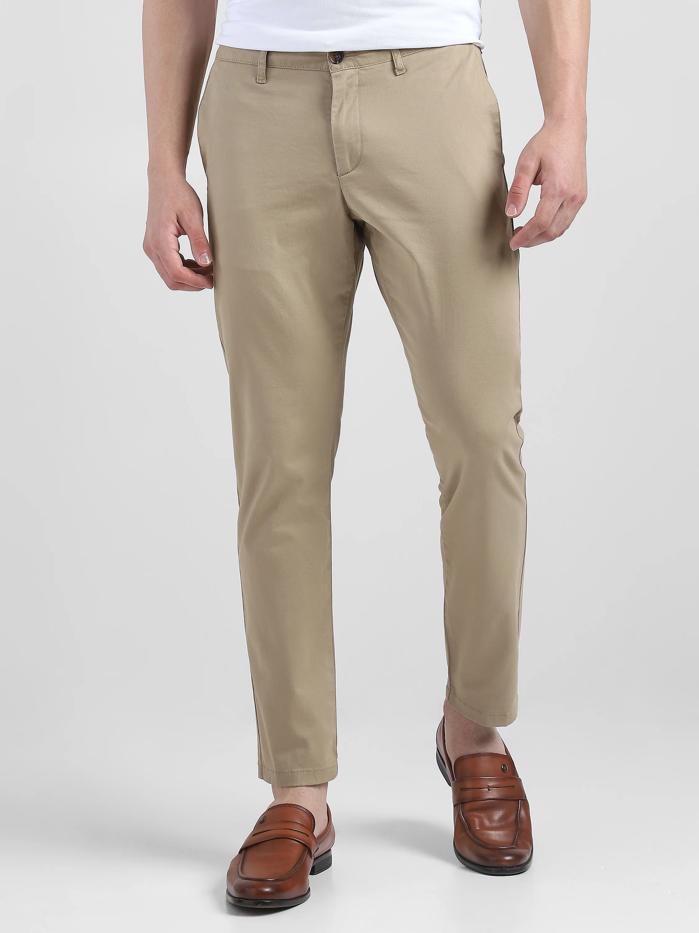 Men Beige Mid Rise Regular Fit Trouser - Image 2