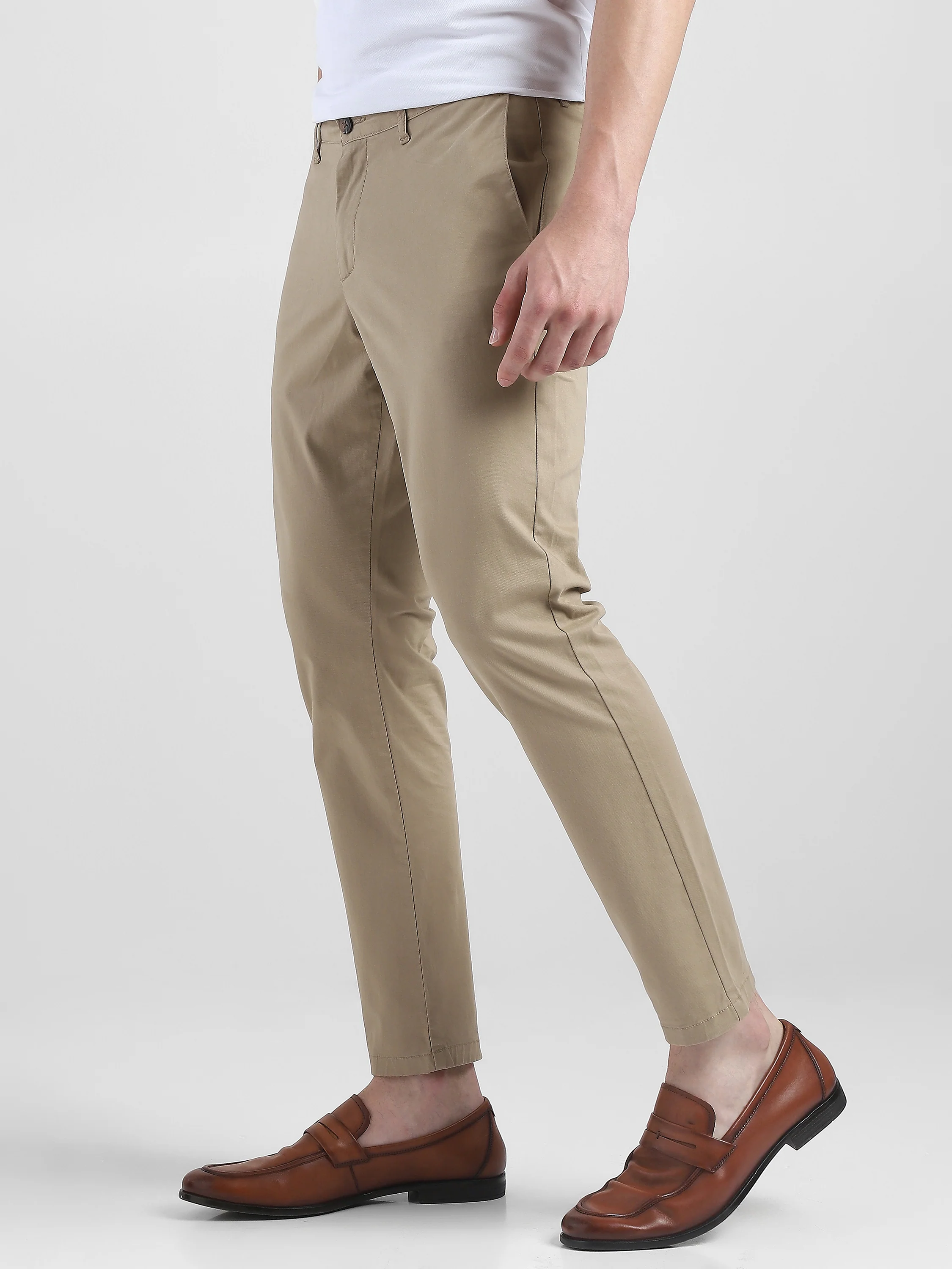 Men Beige Mid Rise Regular Fit Trouser - Image 6