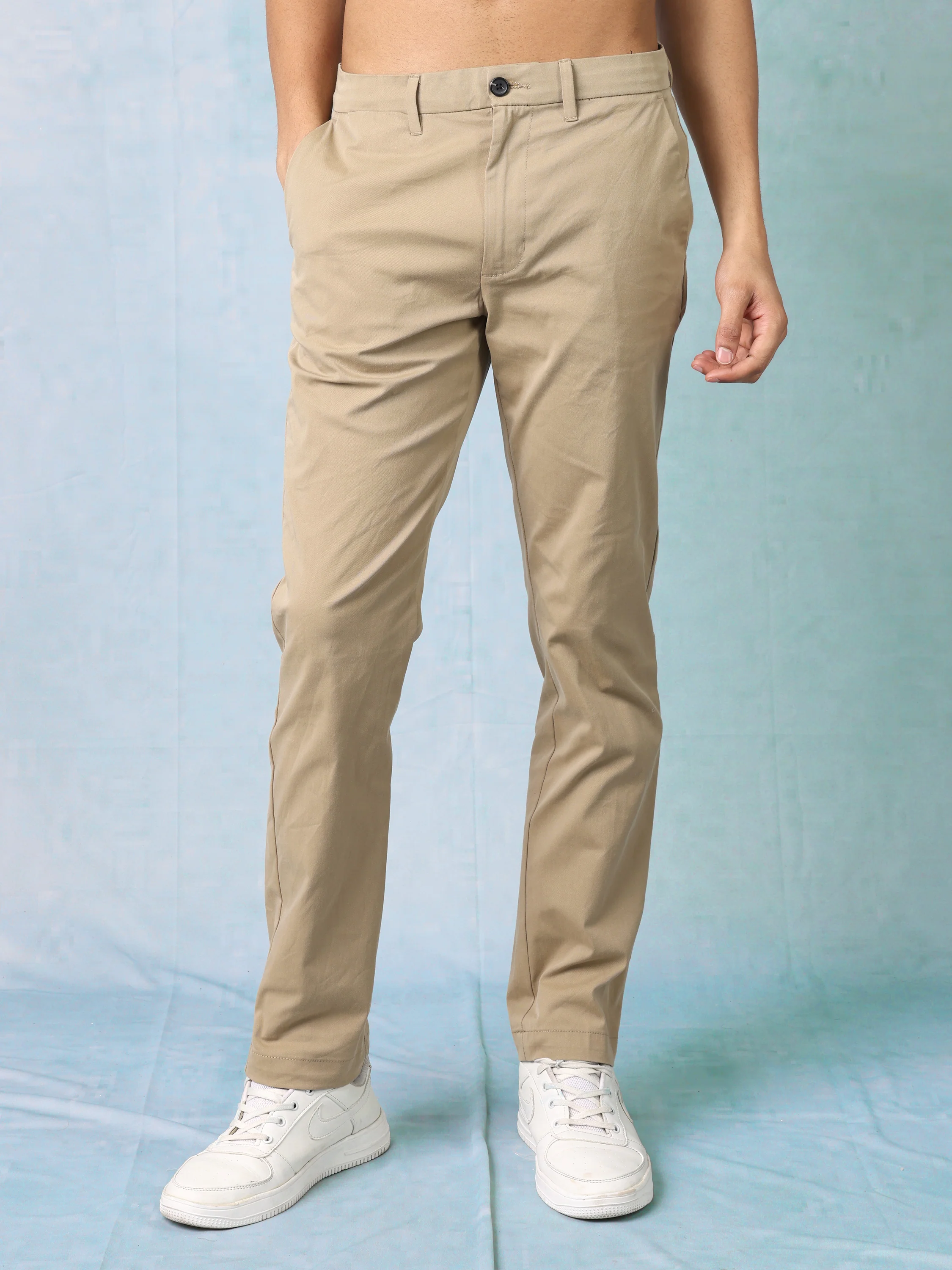 Men Beige Mid Rise Regular Fit Trouser - Image 3