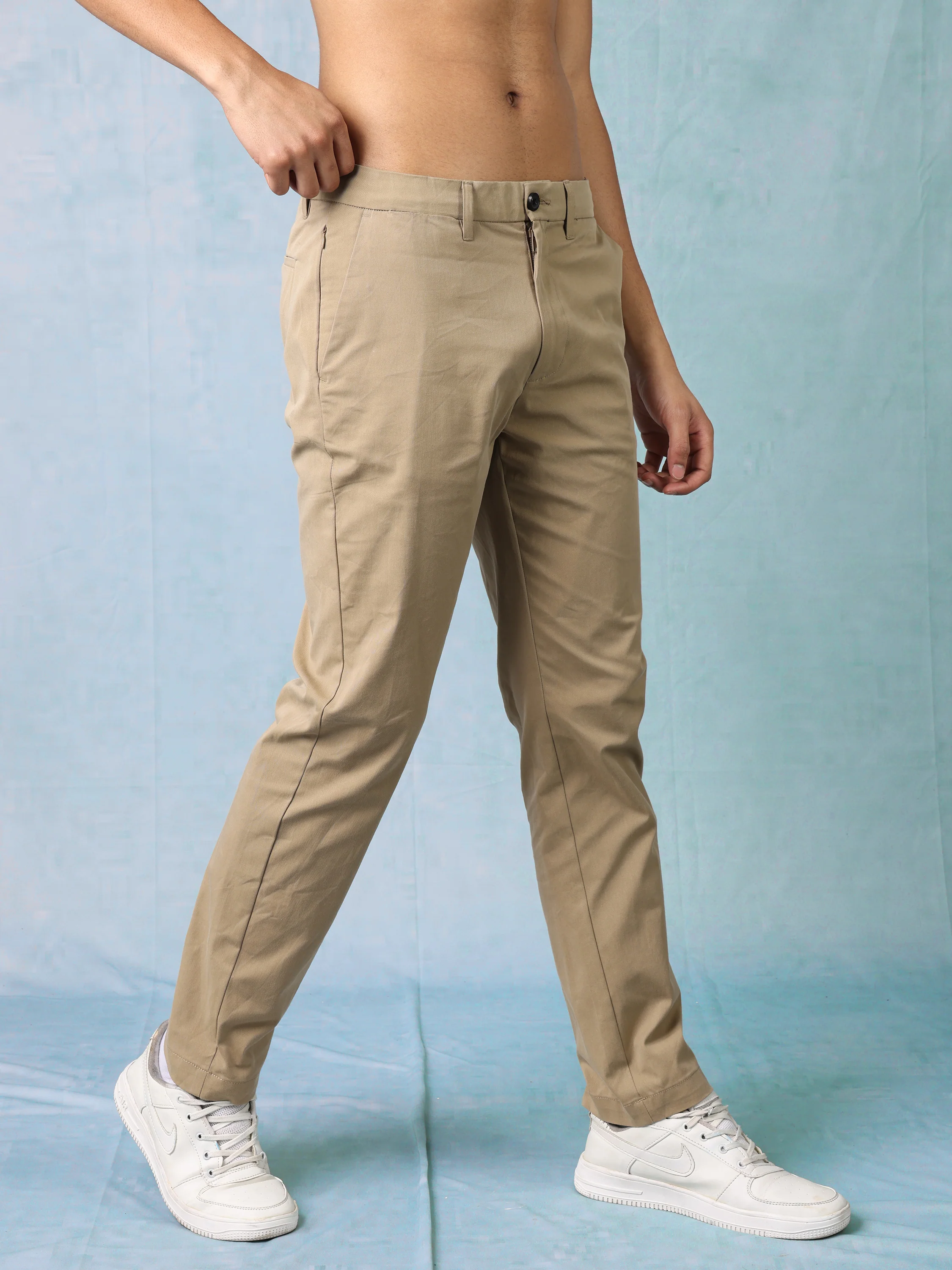 Men Beige Mid Rise Regular Fit Trouser - Image 5