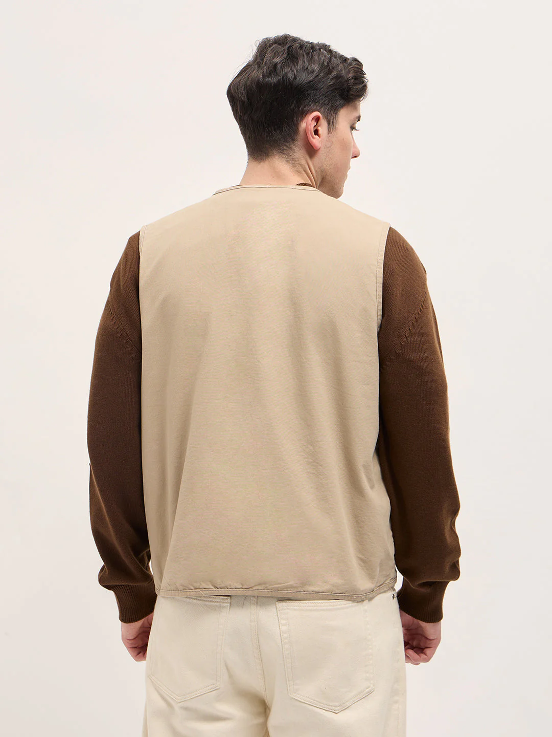 Men Beige Outdoor Utility Multi-Pocket Vest Jacket - Image 2
