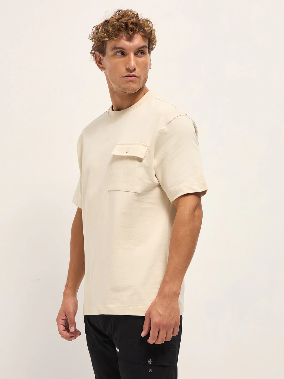 Men Beige Oversize Graphic T-Shirt - Image 3