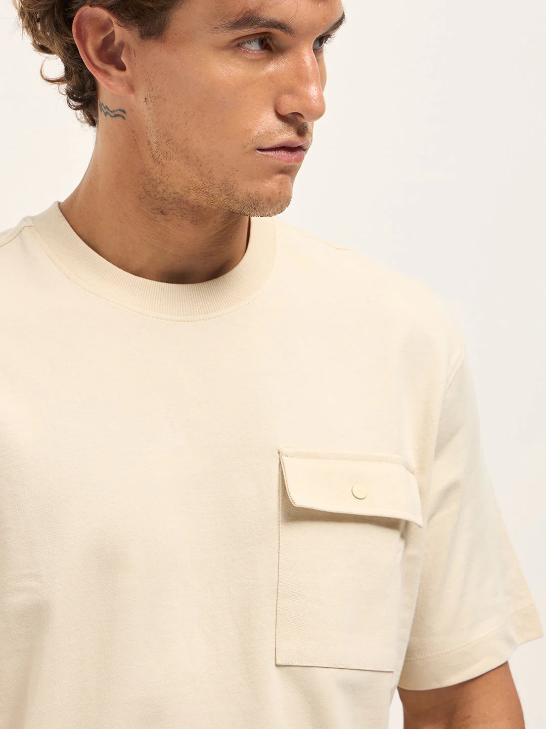 Men Beige Oversize Graphic T-Shirt - Image 5