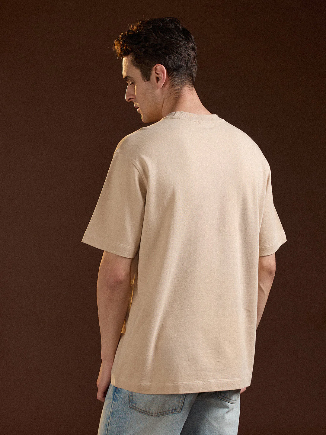 Men Beige Oversize Summer Essence Graphic Print Crew Neck T-shirt - Image 2