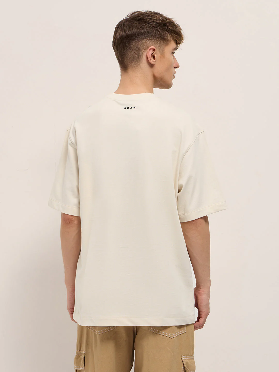 Men Beige Oversized Crew Neck T-Shirt - Image 5