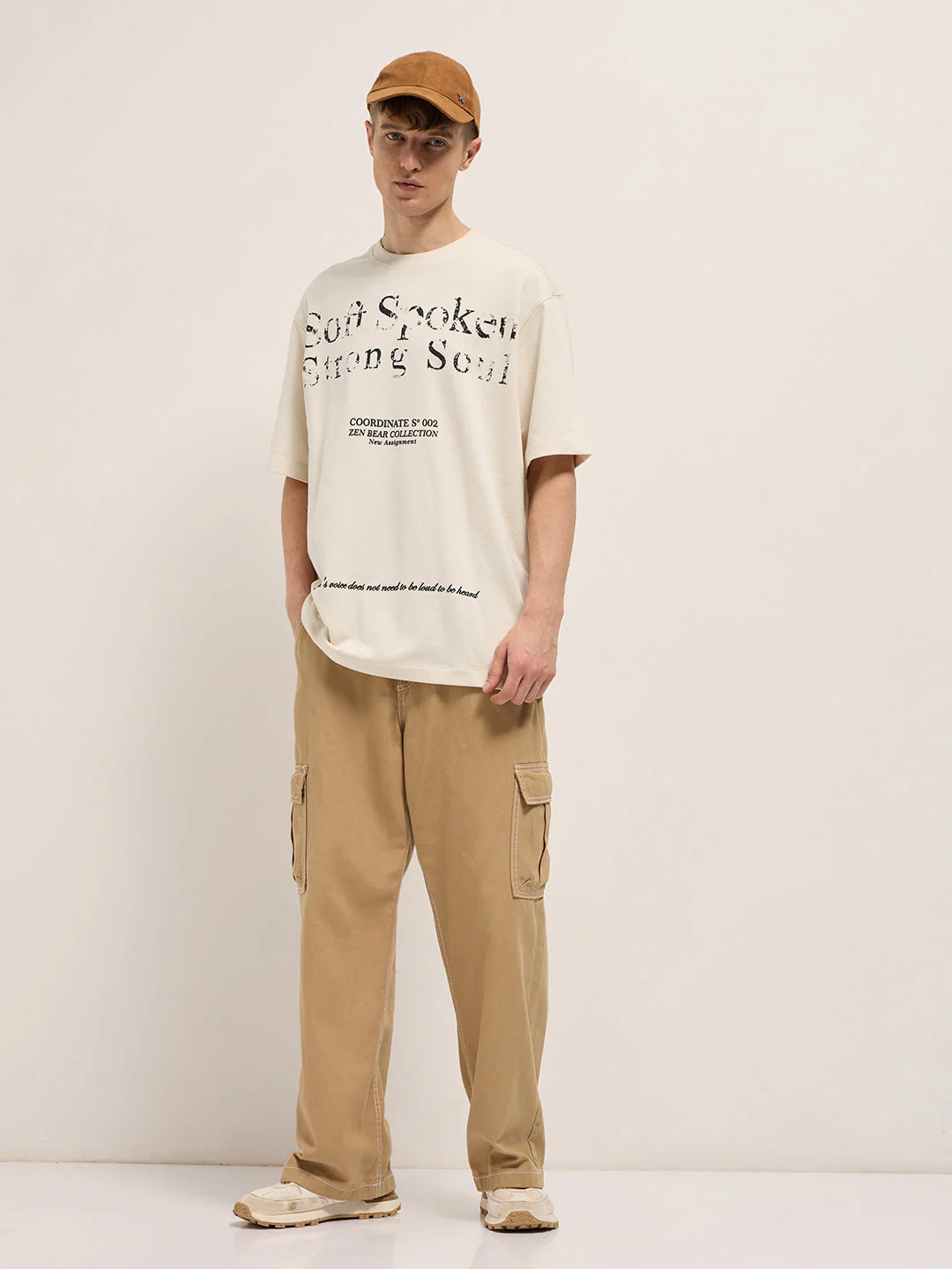 Men Beige Oversized Crew Neck T-Shirt - Image 7