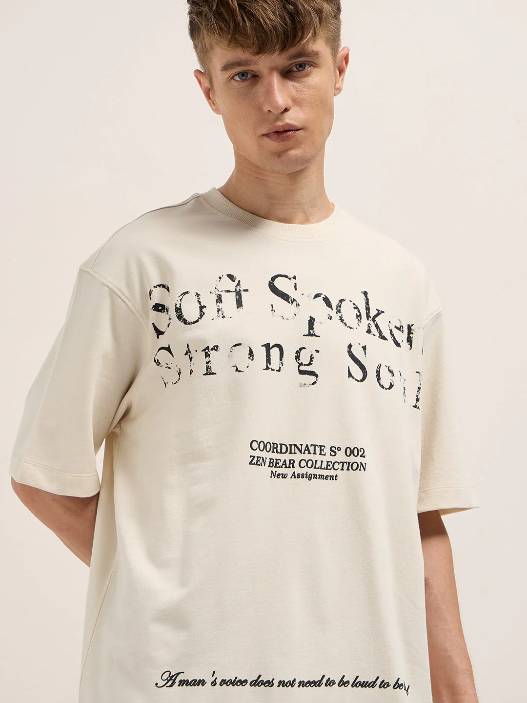 Men Beige Oversized Crew Neck T-Shirt - Image 8