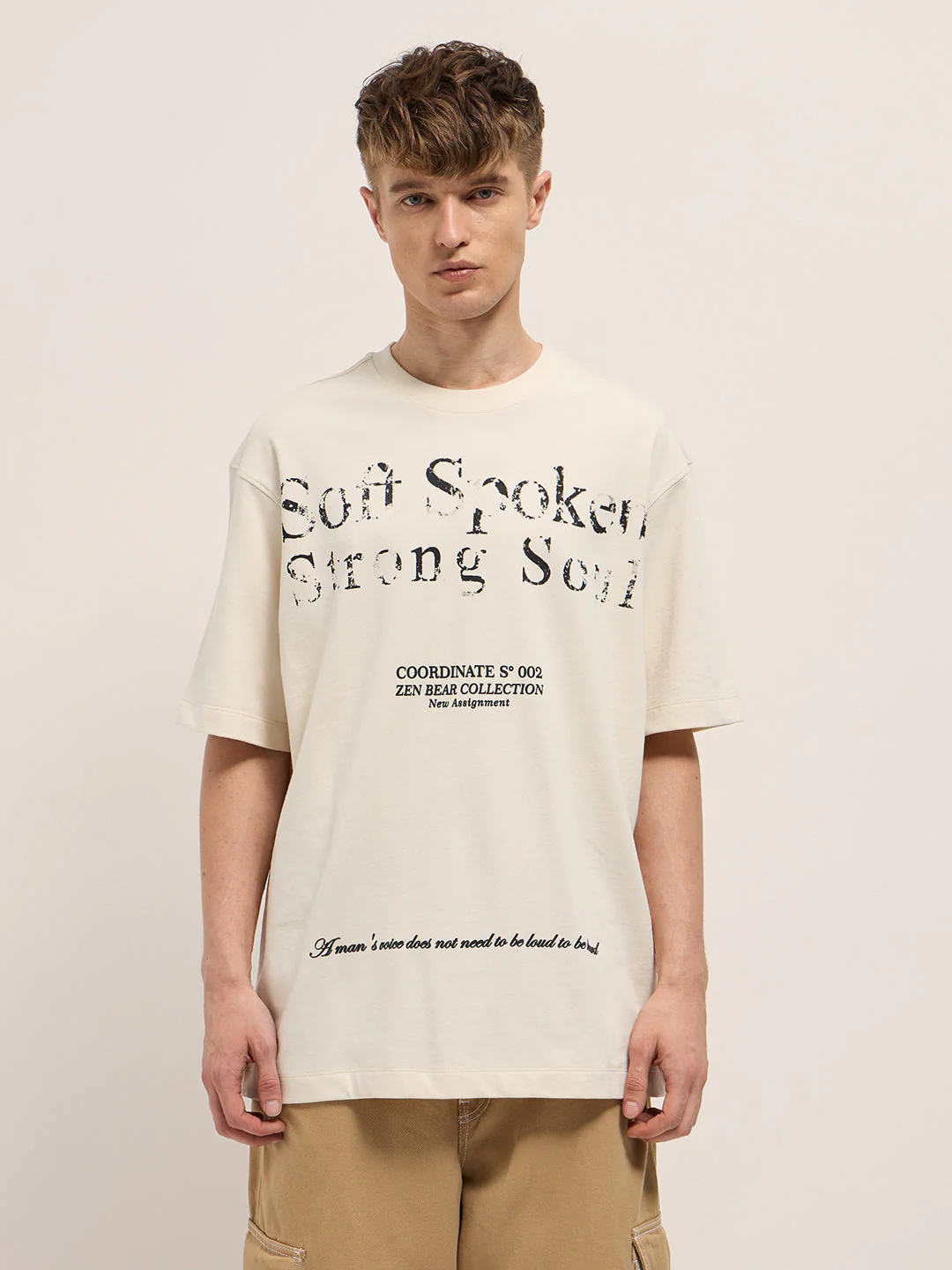 Men Beige Oversized Crew Neck T-Shirt - Image 9