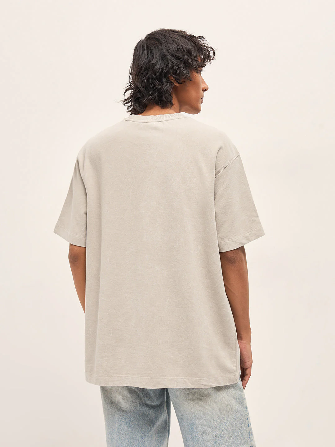 Men Beige Oversized T-Shirt - Image 2