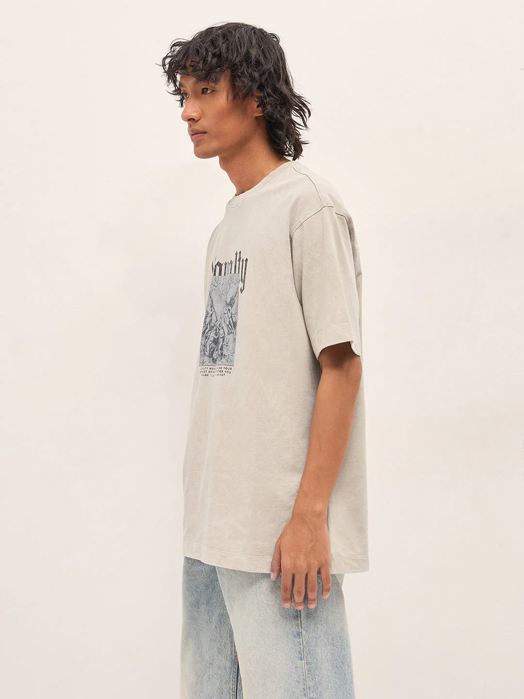 Men Beige Oversized T-Shirt - Image 3