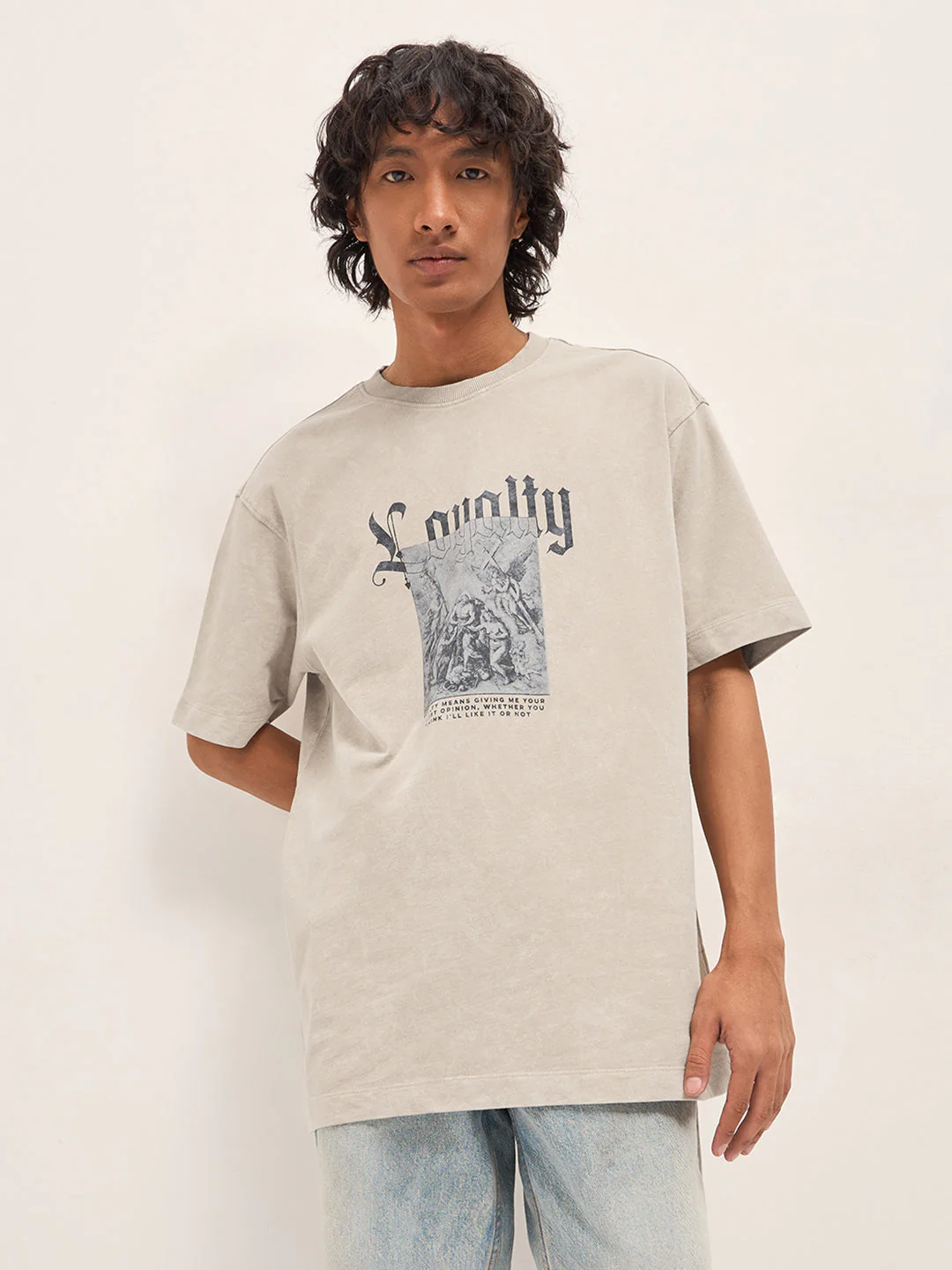 Men Beige Oversized T-Shirt - Image 6