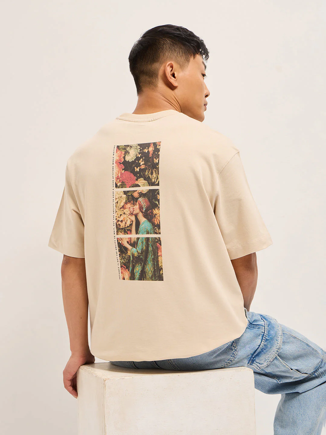 Men Beige Oversized T-Shirt