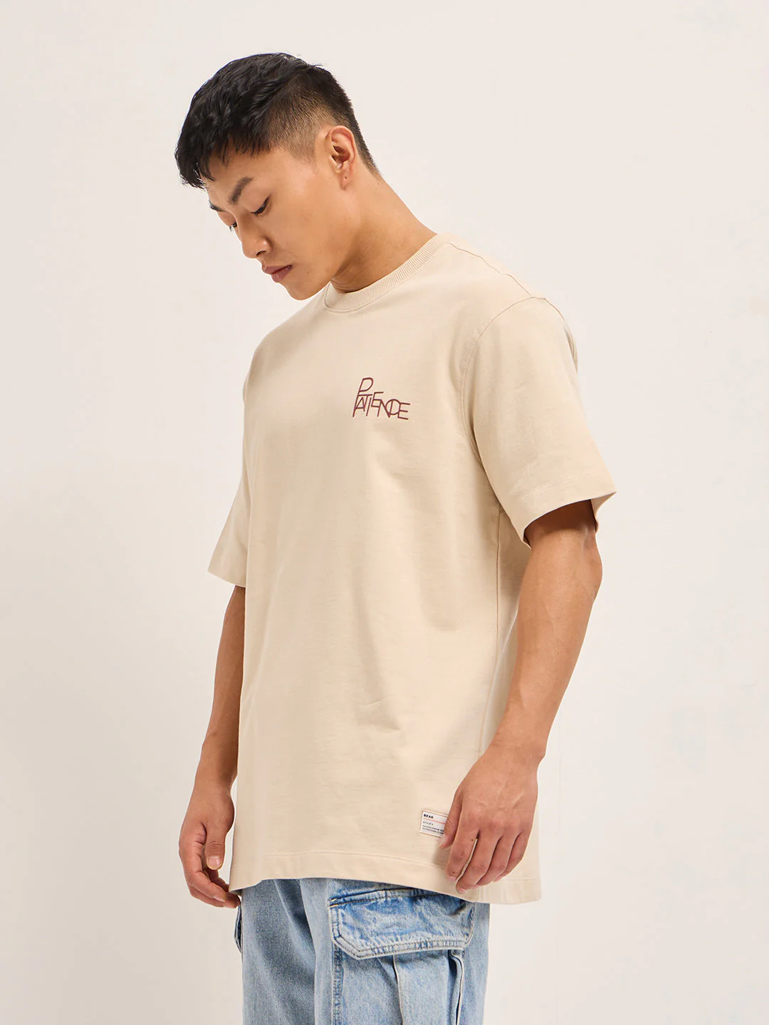 Men Beige Oversized T-Shirt - Image 2