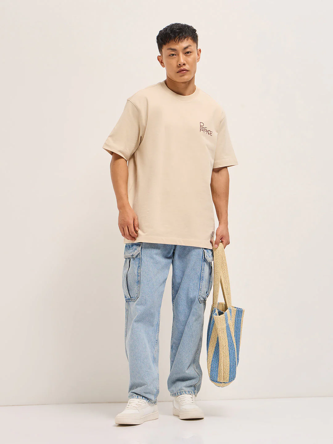 Men Beige Oversized T-Shirt - Image 4