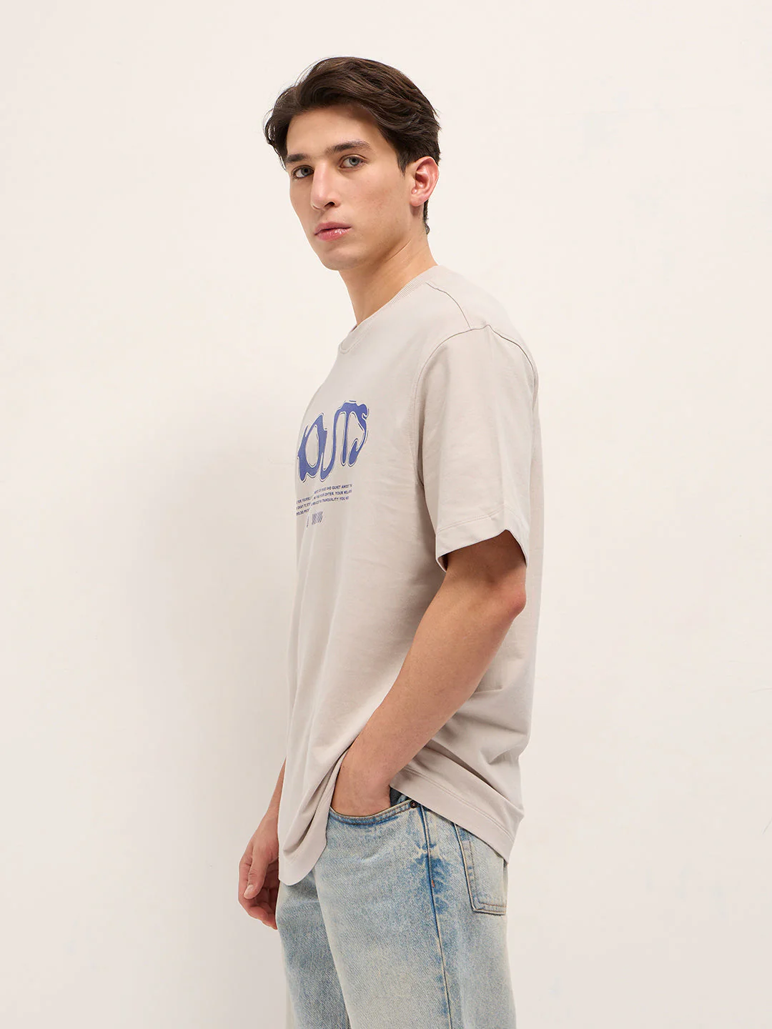 Men Beige Oversized T-Shirt - Image 3