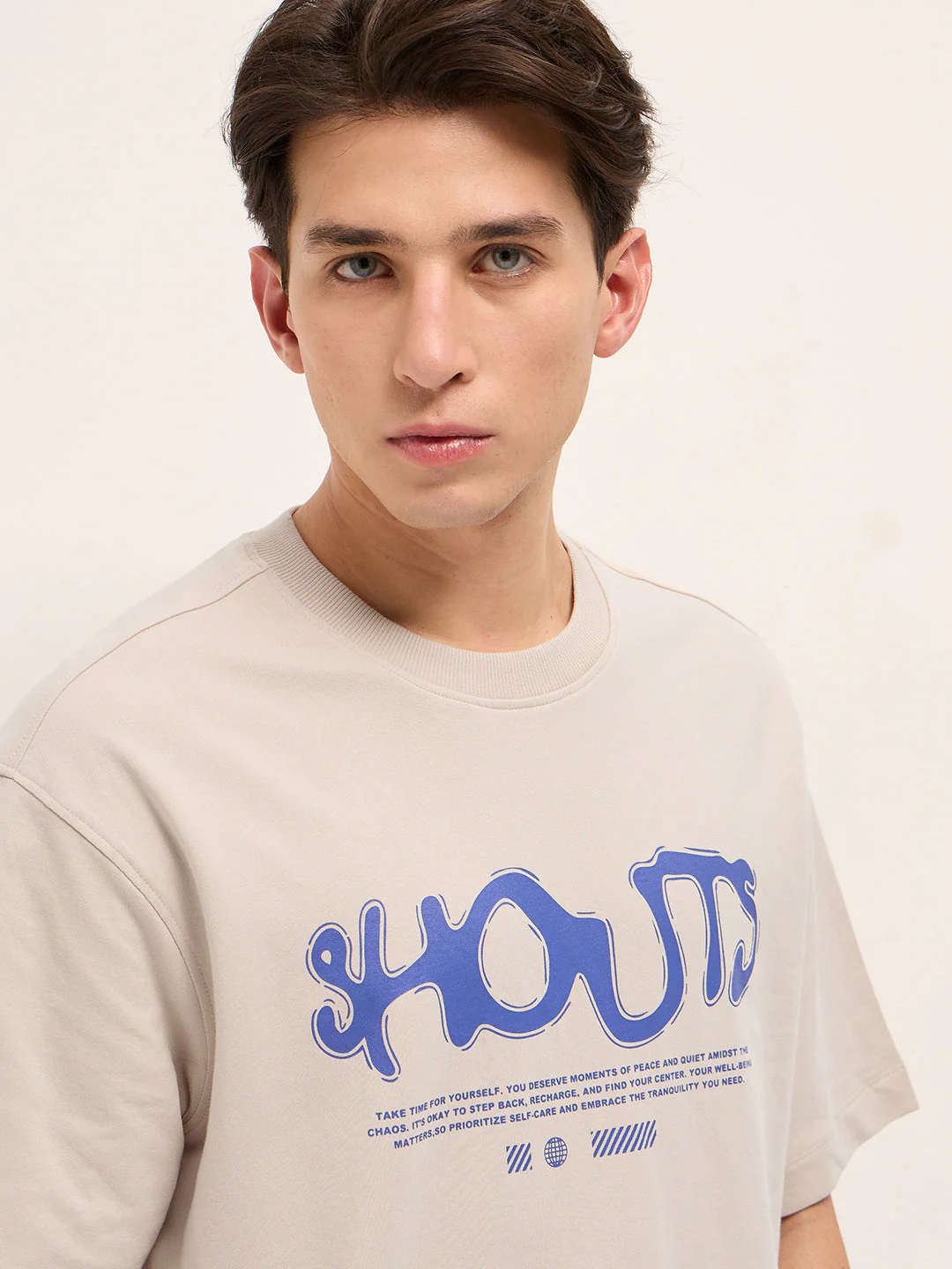 Men Beige Oversized T-Shirt - Image 5