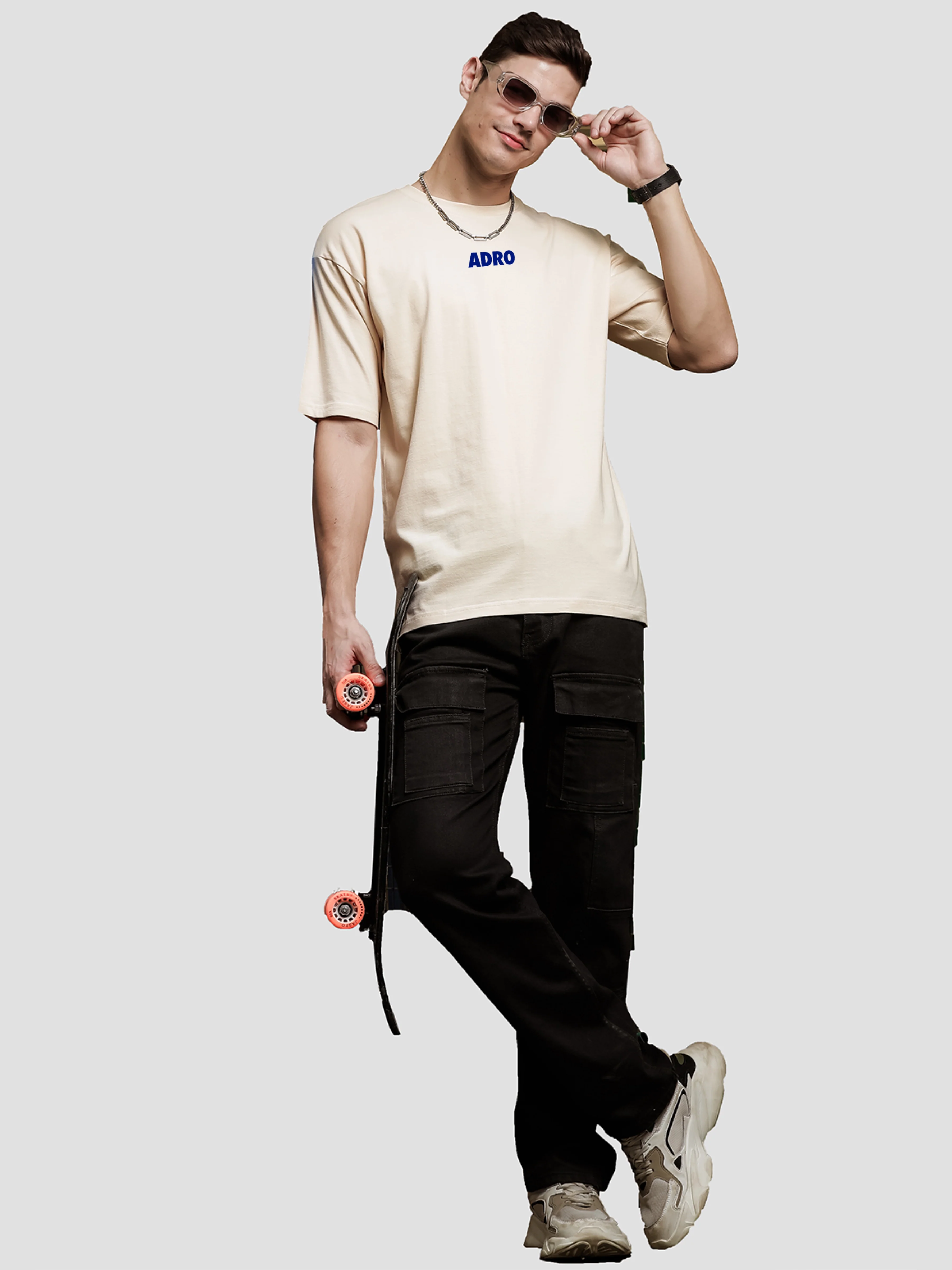 Men Beige Oversized T-Shirt