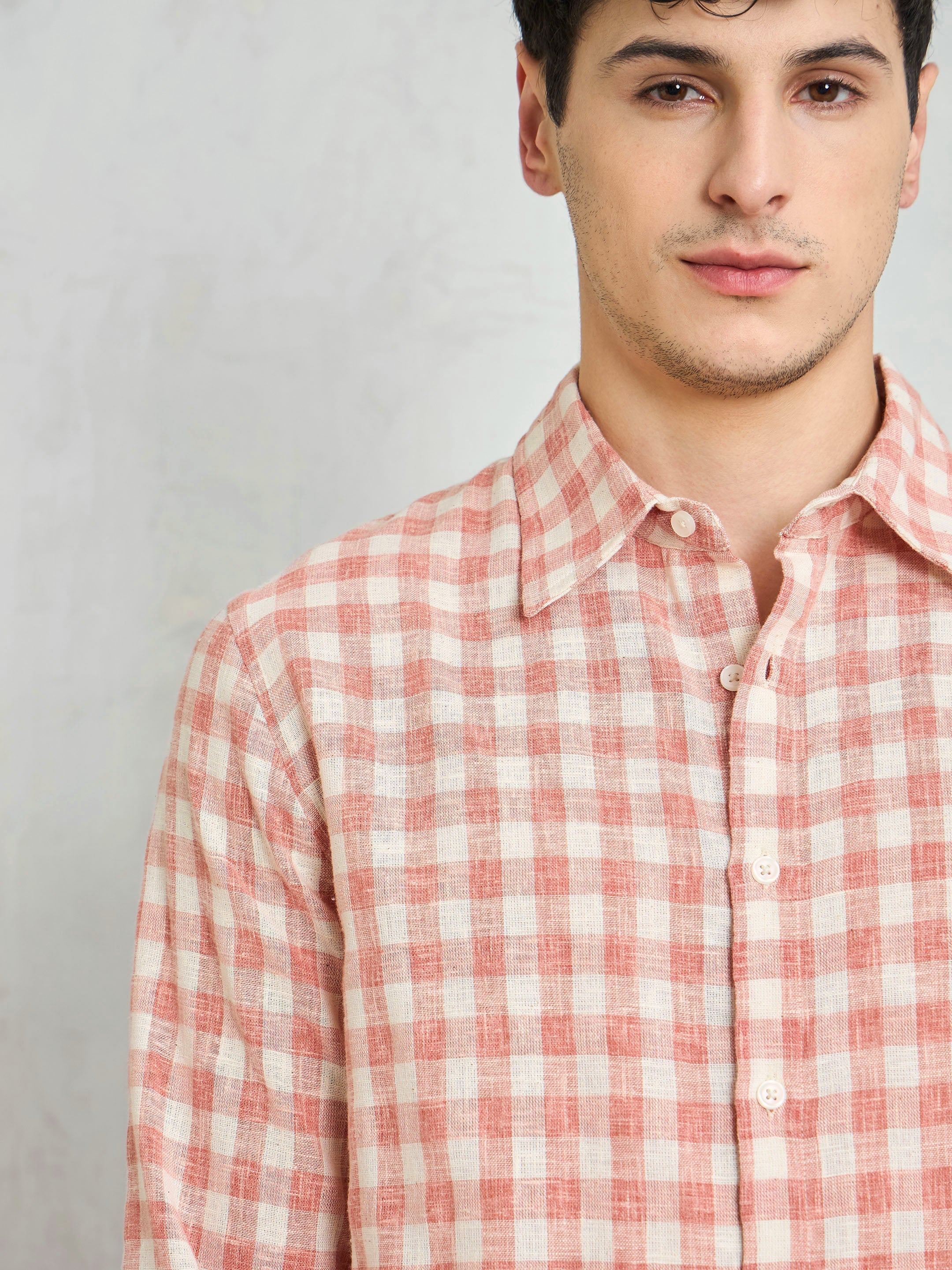 Men Beige & Pink Cotton Check Relax Fit Shirt - Image 3