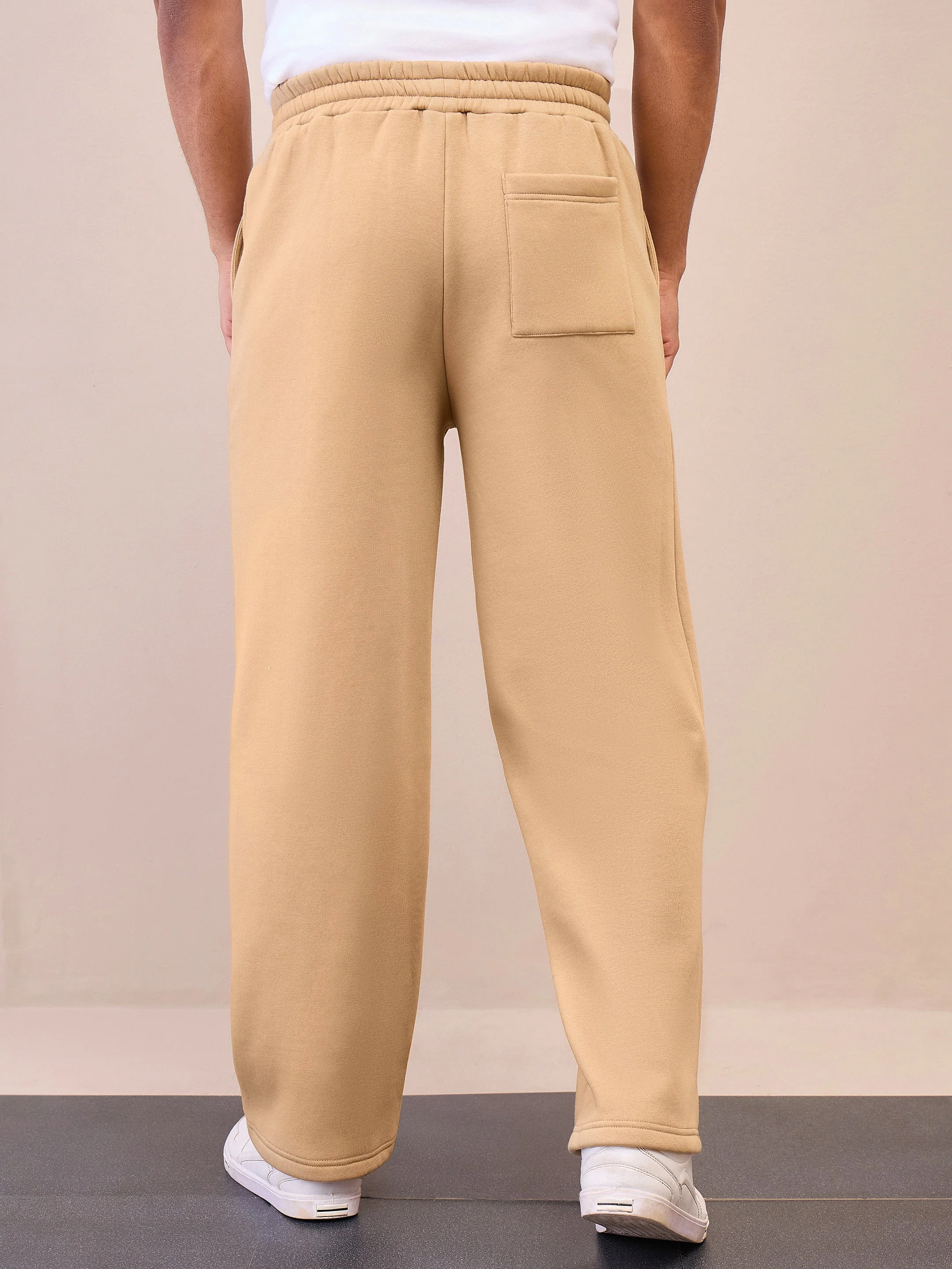 Men Beige Pintuck Oversized Sweatpants - Image 2