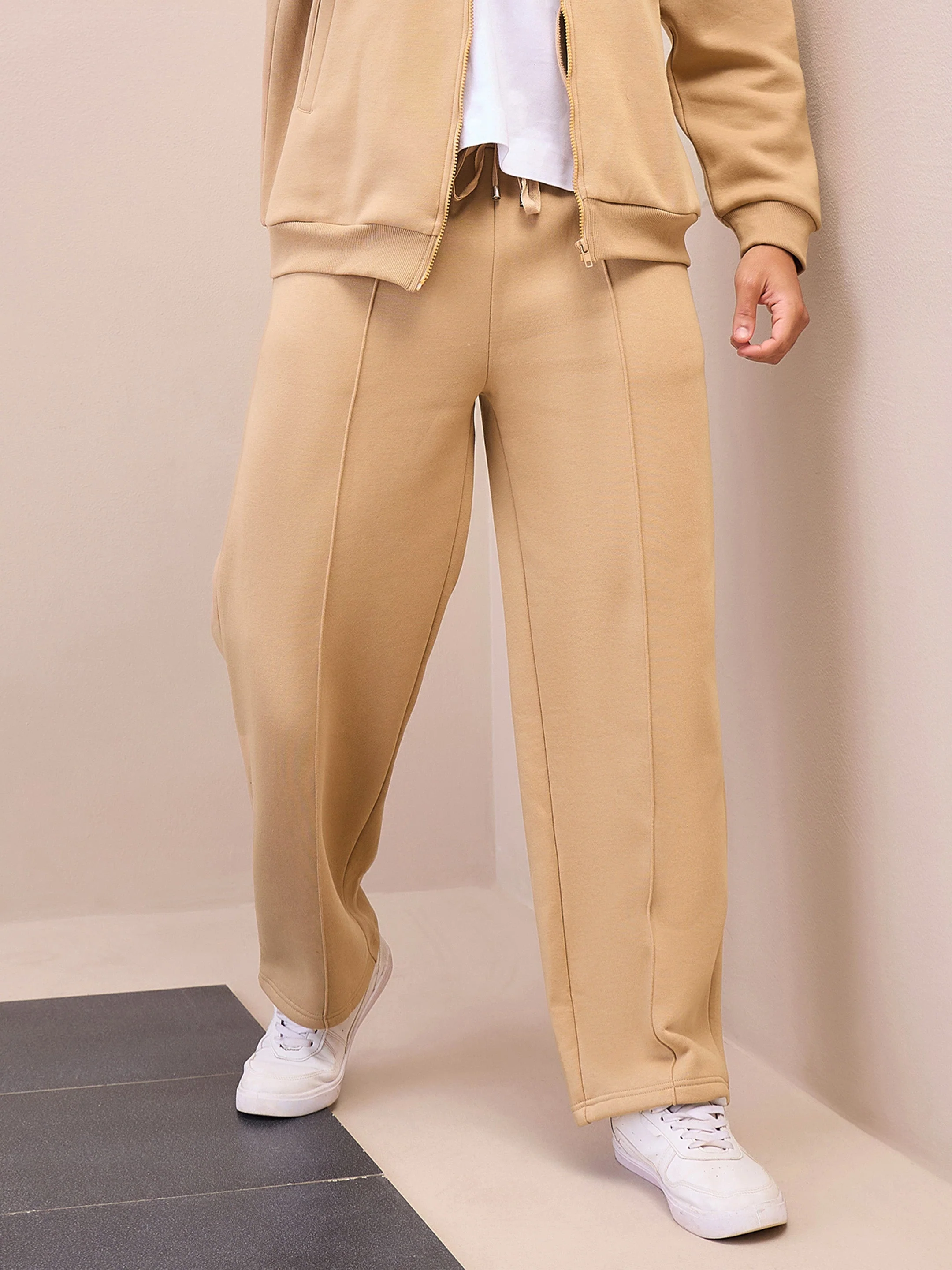 Men Beige Pintuck Oversized Sweatpants - Image 6
