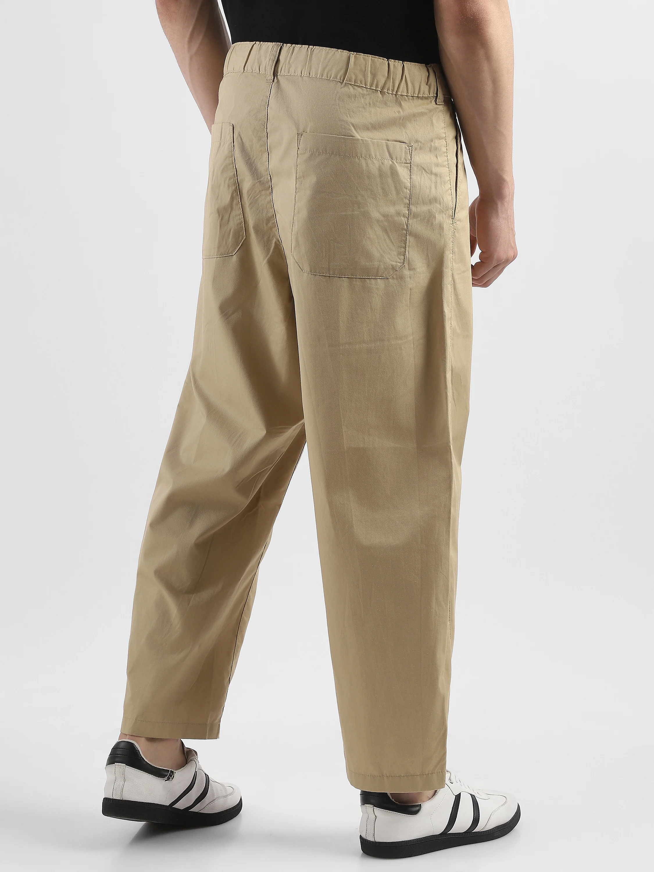 Men Beige Pleated Mid Rise Comfort Fit Trousers - Image 2
