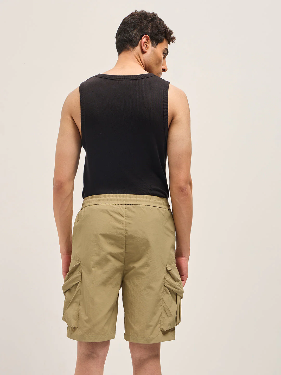 Men Beige Polyester Regular Fit Knee-Length Cargo Shorts - Image 2
