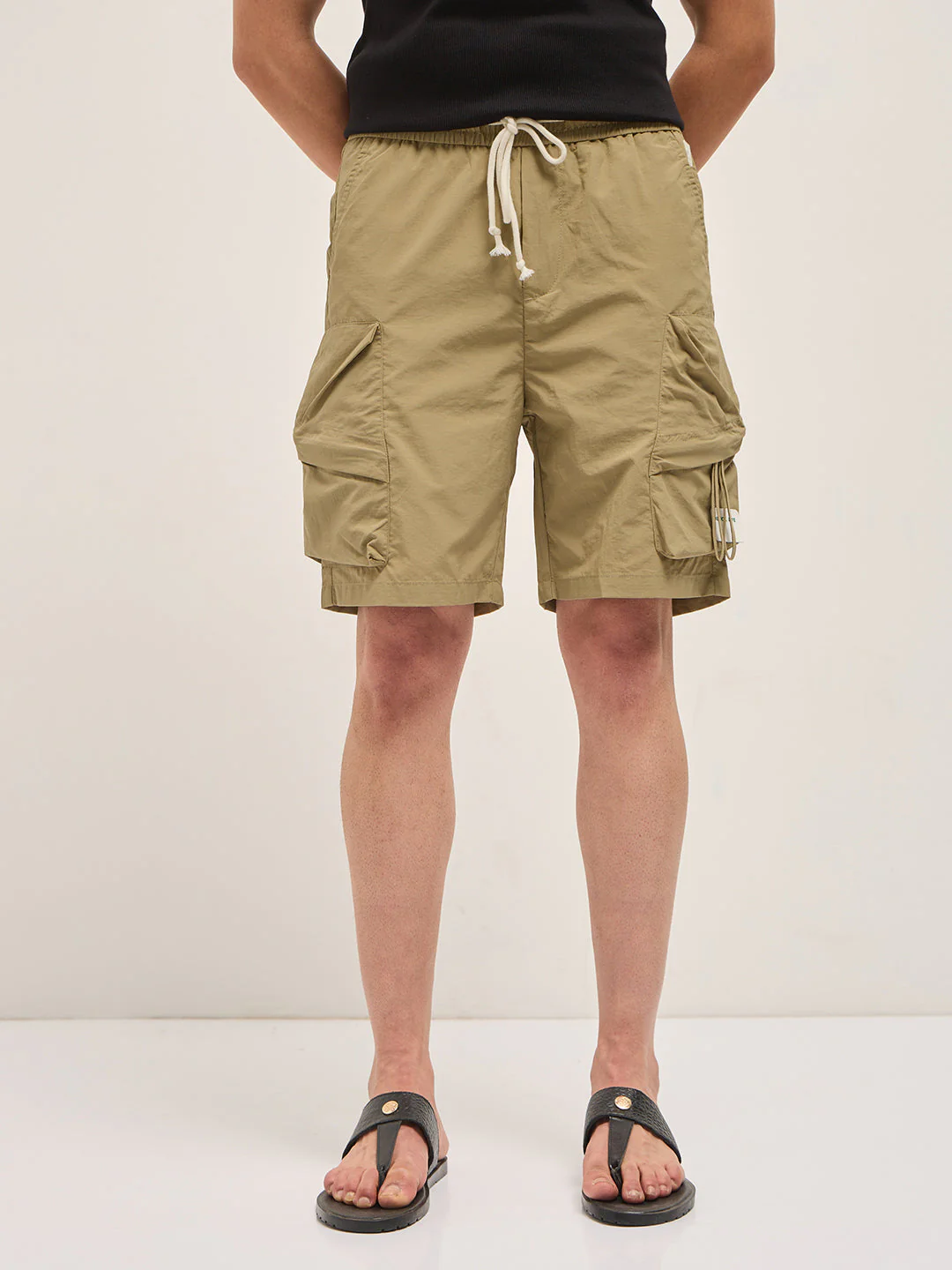 Men Beige Polyester Regular Fit Knee-Length Cargo Shorts - Image 6