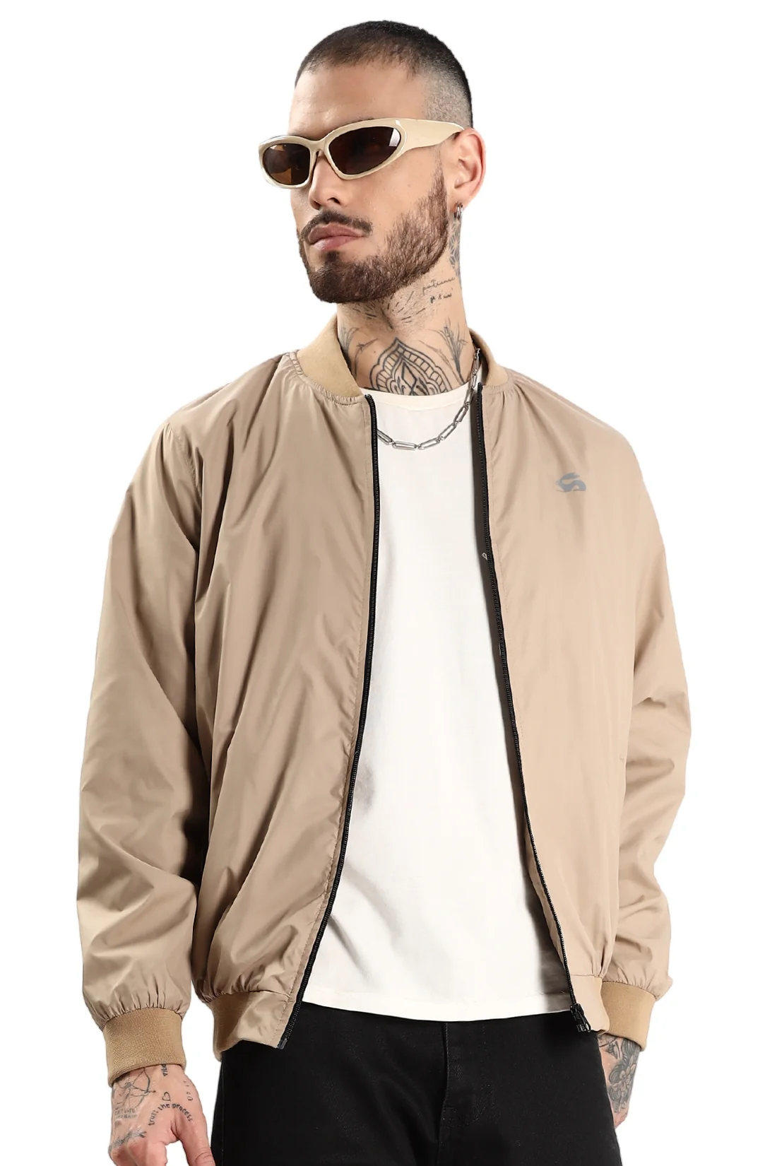 Men Beige Polyester Winter Jacket
