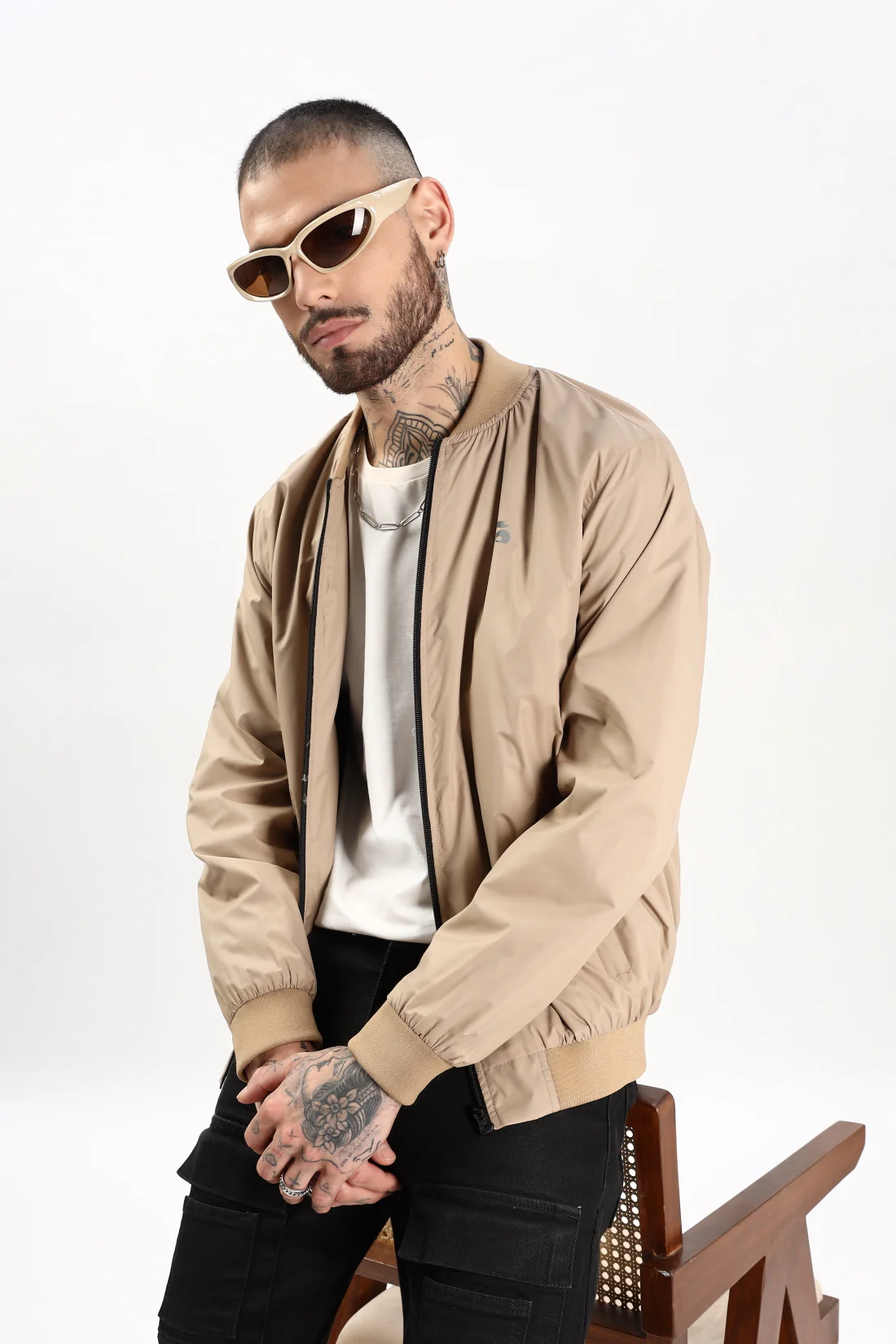 Men Beige Polyester Winter Jacket - Image 3
