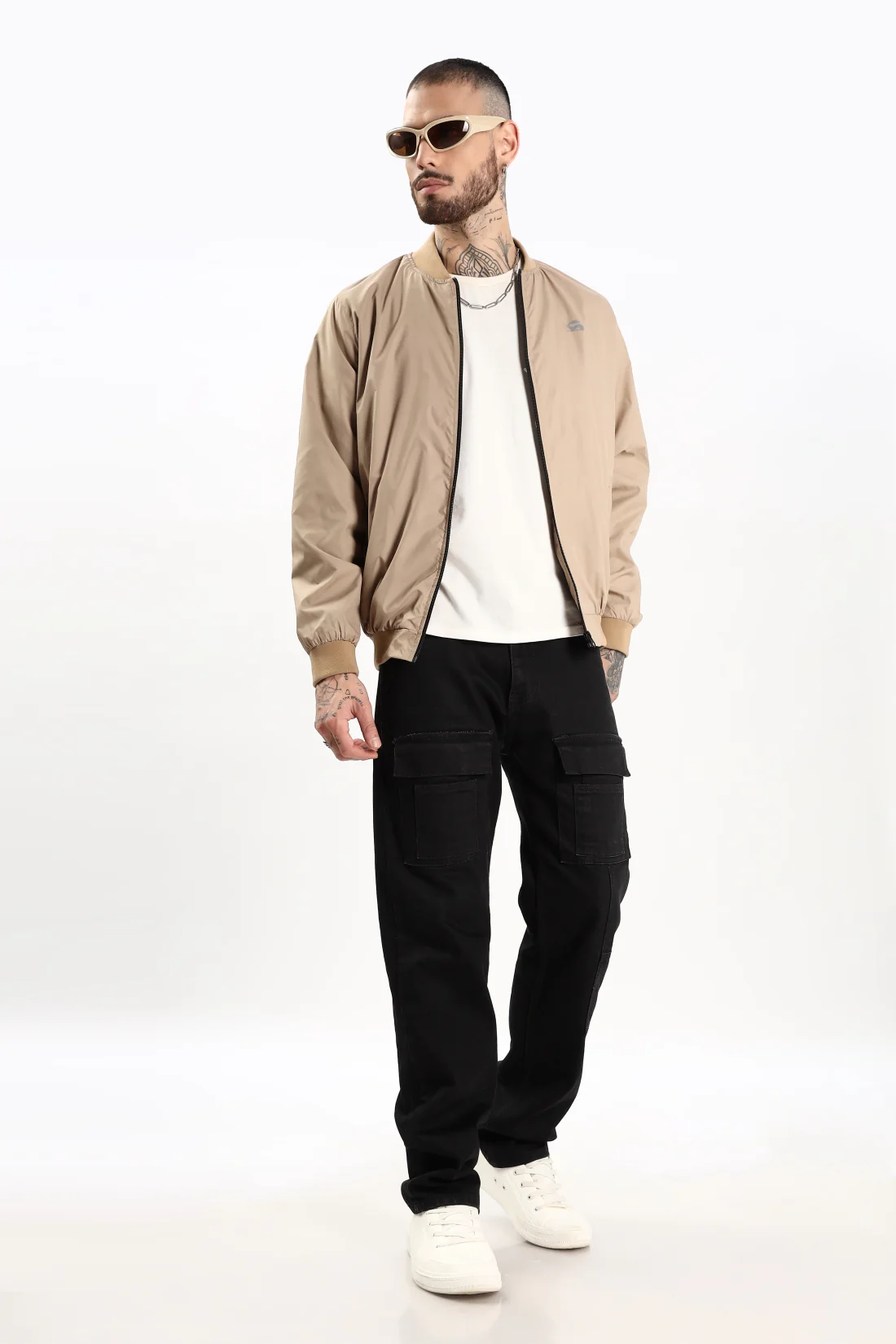 Men Beige Polyester Winter Jacket - Image 4