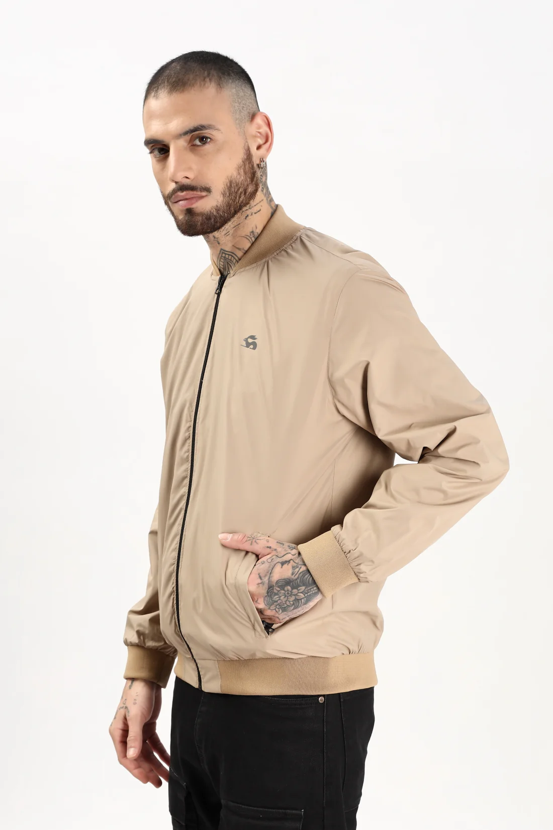 Men Beige Polyester Winter Jacket - Image 5