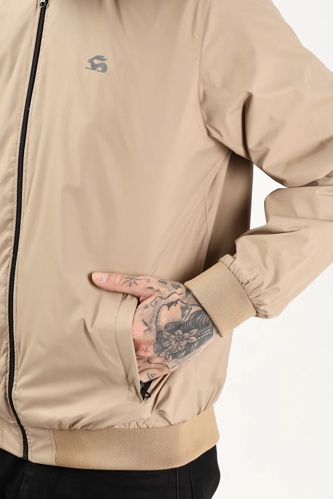 Men Beige Polyester Winter Jacket - Image 7