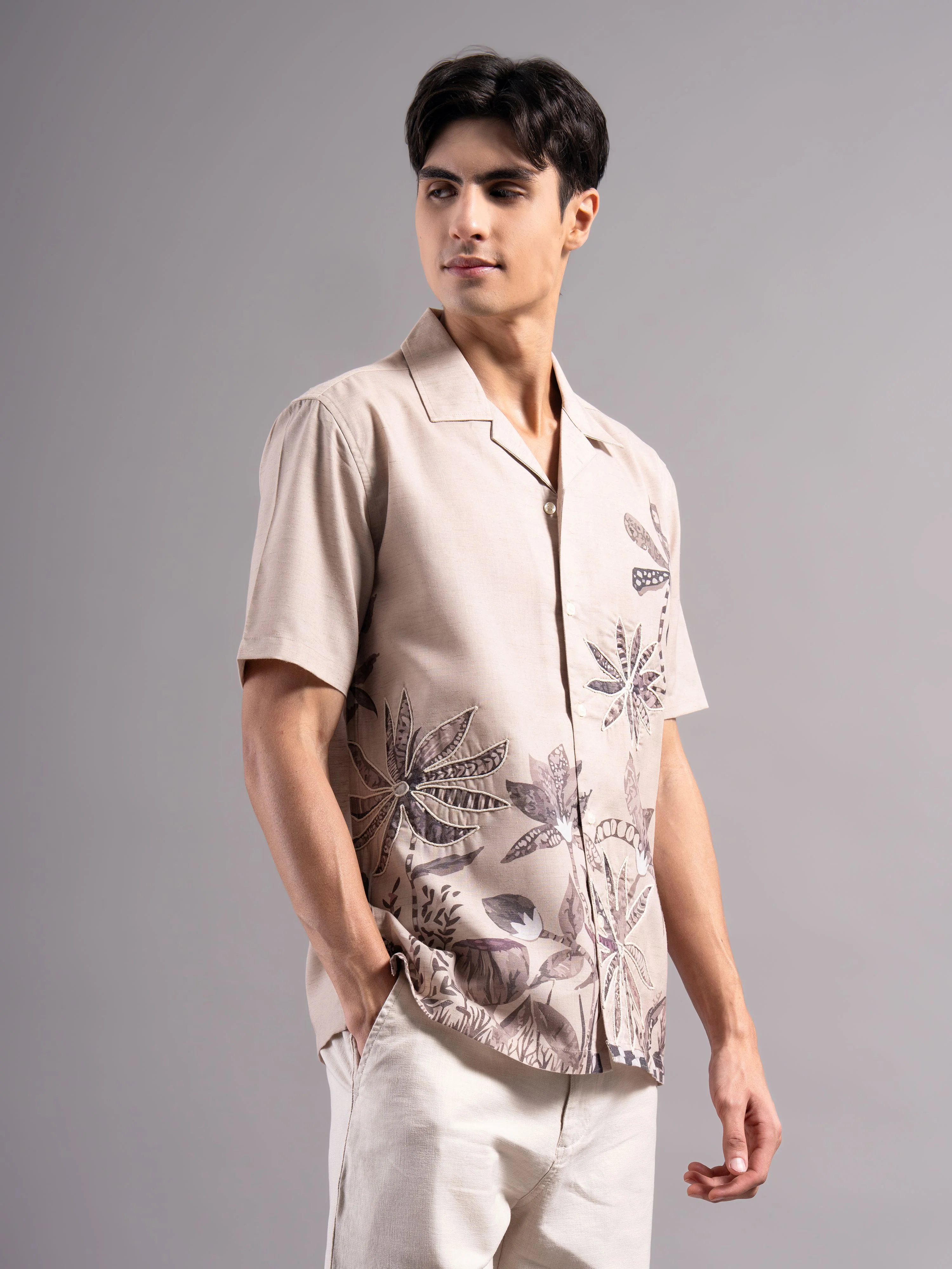 Men Beige Printed Casual Shirt - Image 3