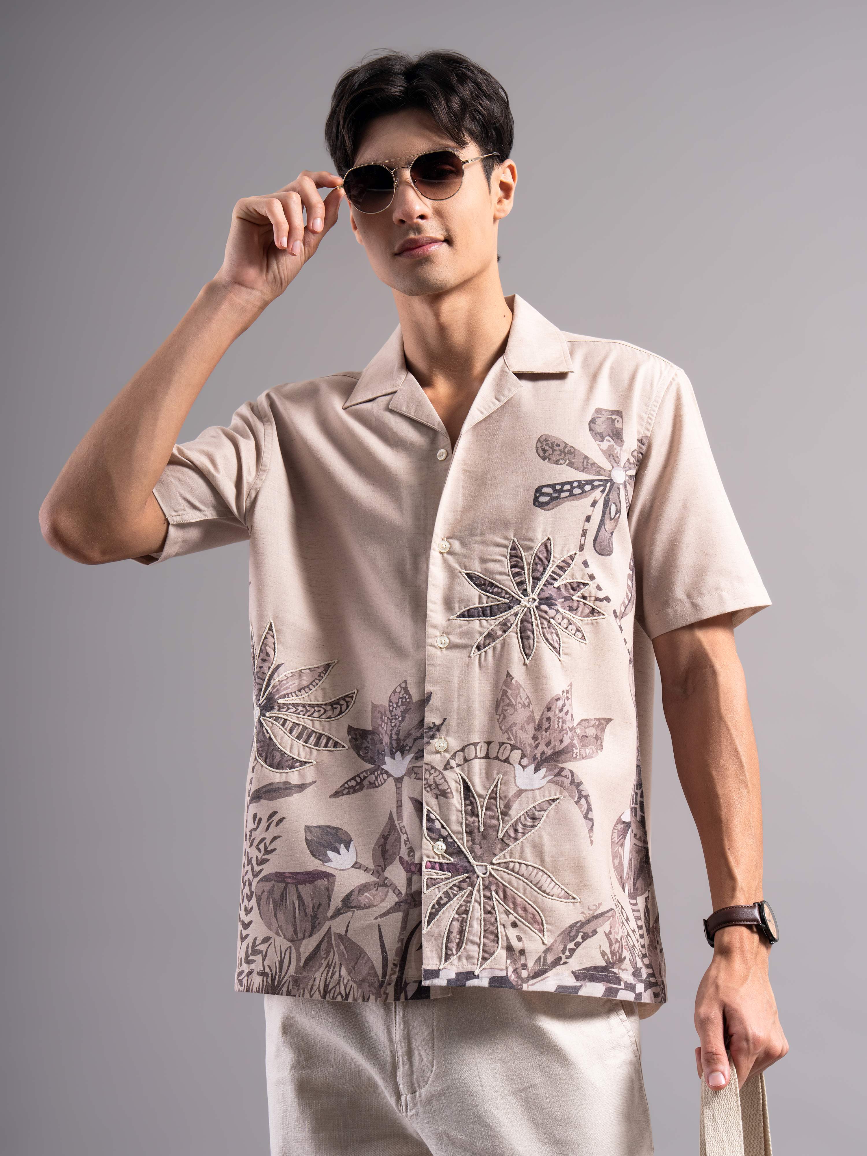 Men Beige Printed Casual Shirt - Image 8