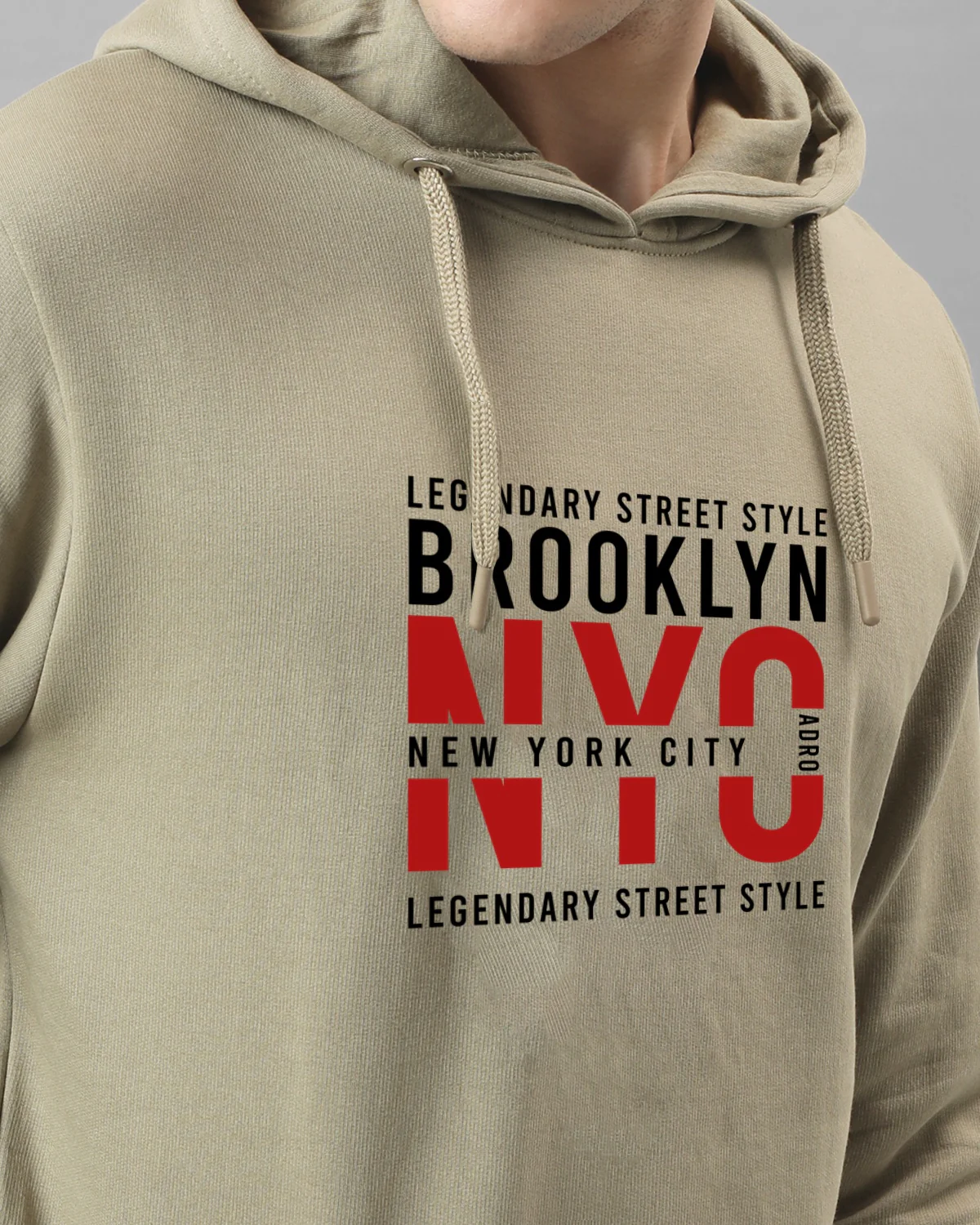 Men Beige Printed Cotton Hoodie - Image 3