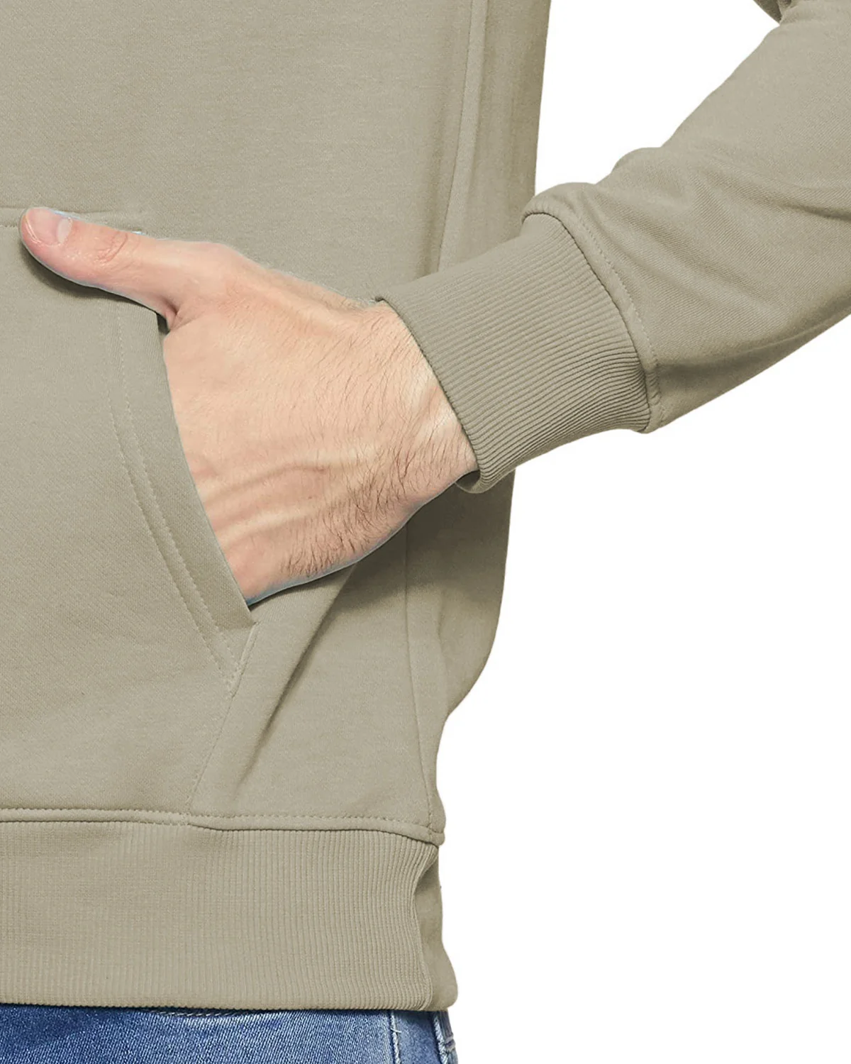 Men Beige Printed Cotton Hoodie - Image 5
