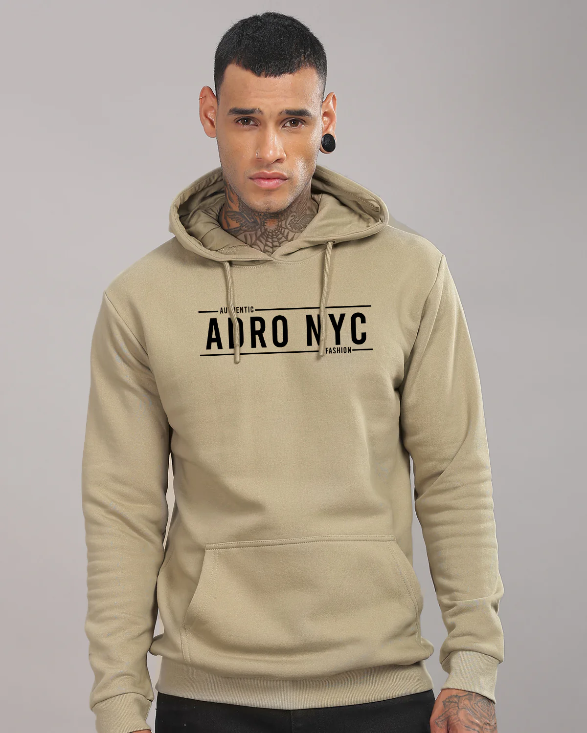 Men Beige Printed Hoodie - Image 2