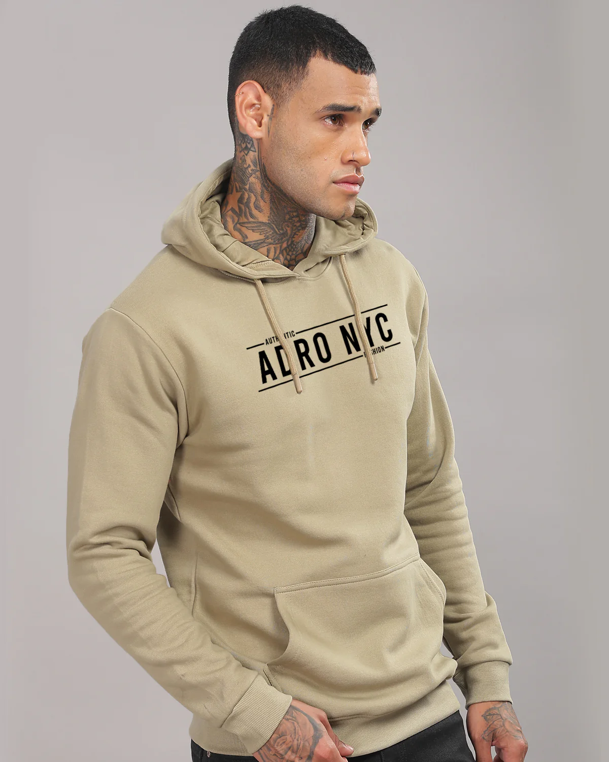 Men Beige Printed Hoodie - Image 4