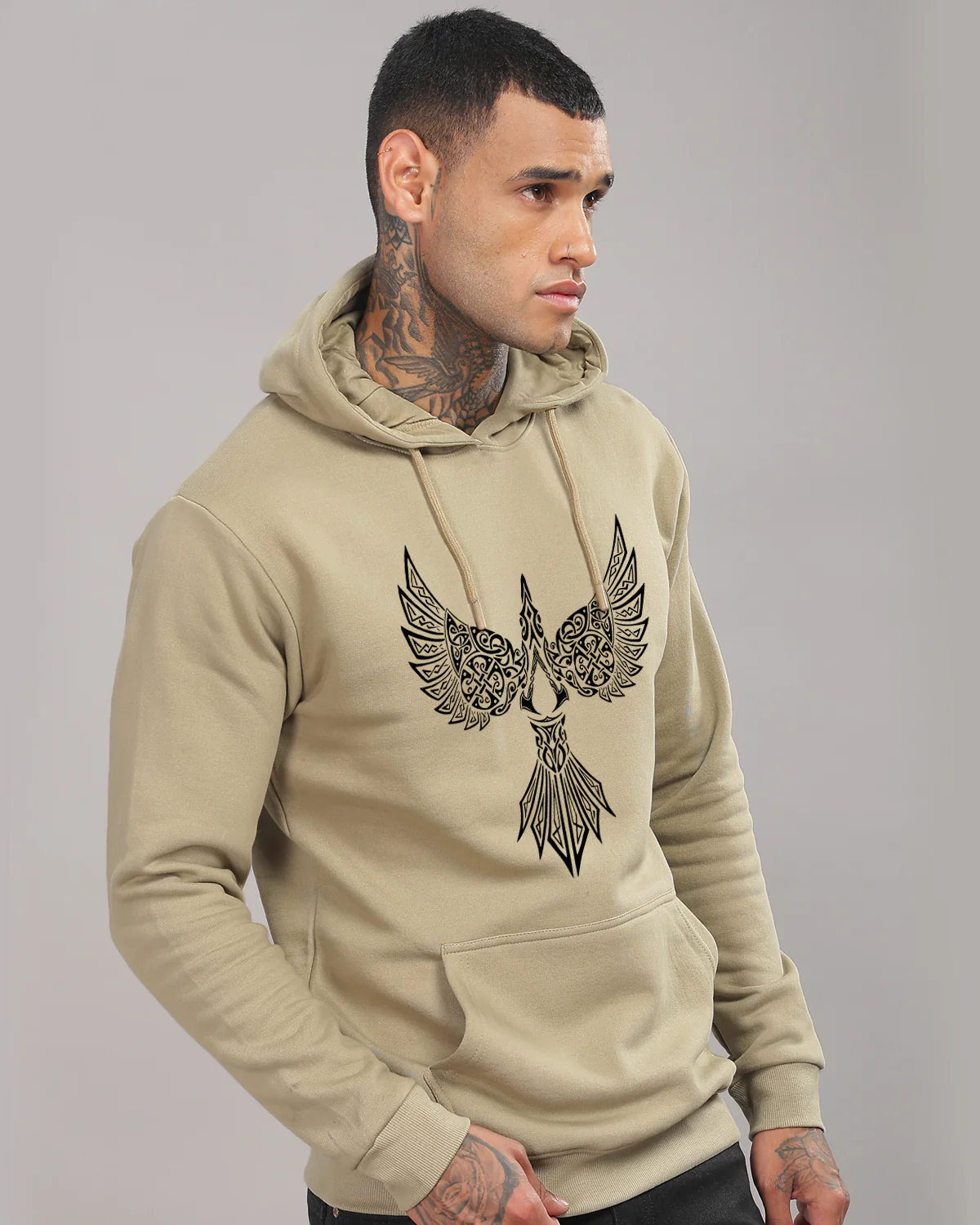 Men Beige Printed Hoodie - Image 2